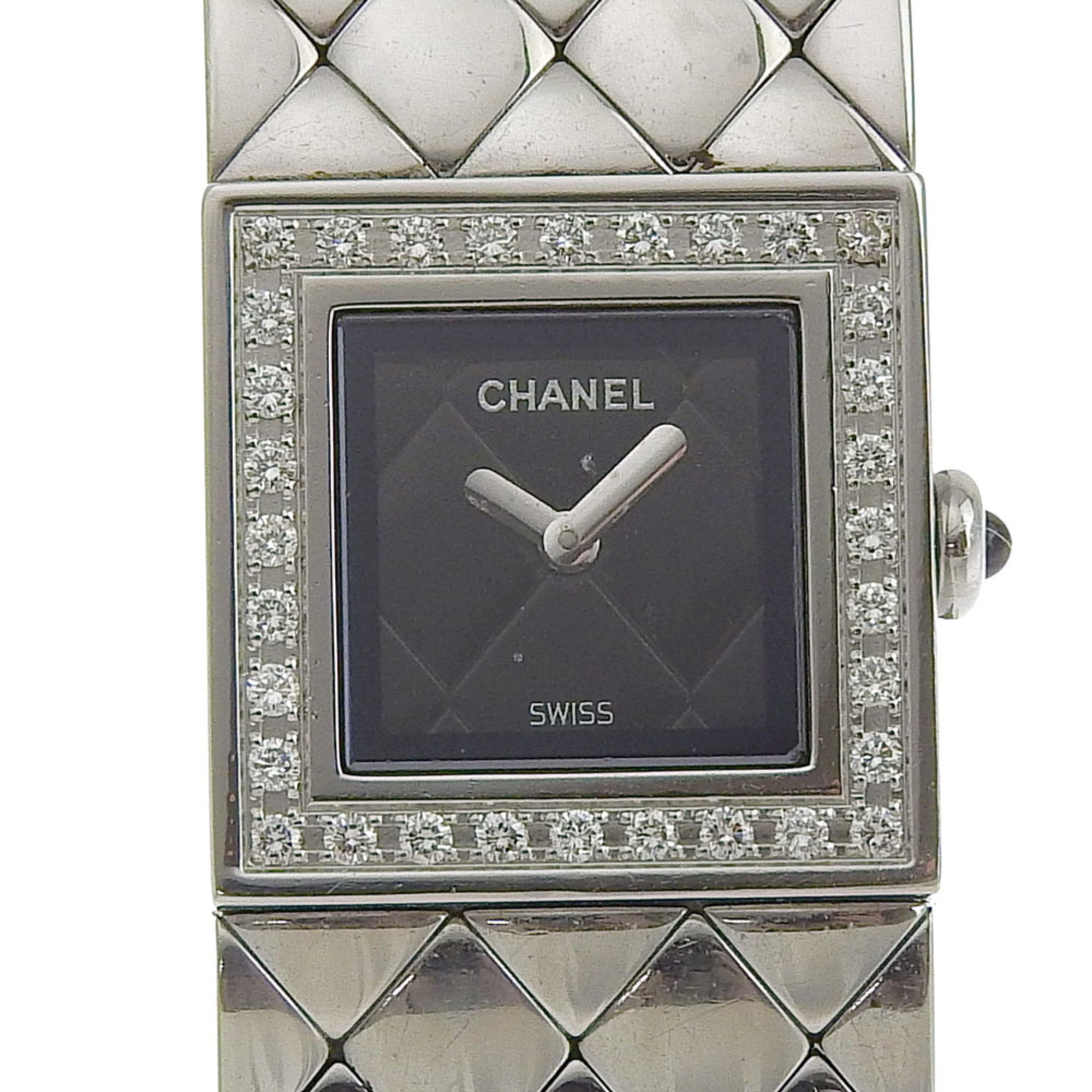 CHANEL Matelasse Watch Diamond Bezel H0489 Stainless Steel Quartz Analog Display Black Dial Women\'s I213024033