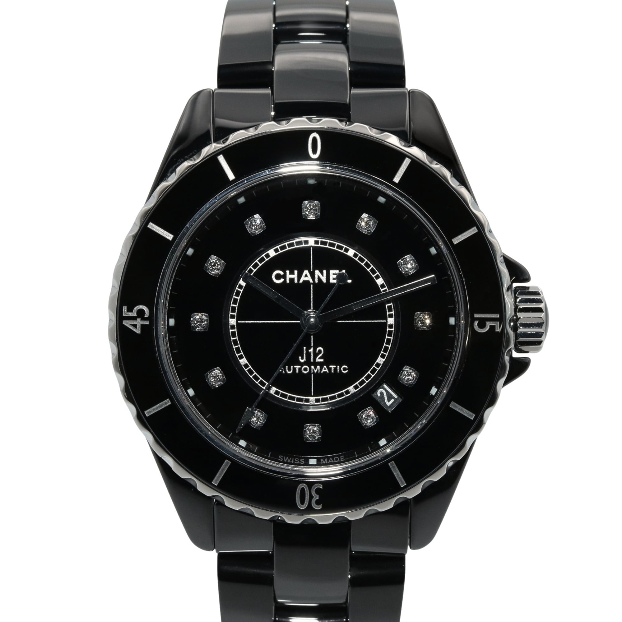 Chanel J12 12-Diamond Watch, Ceramic, Diamond, Men\'s, Black, H5702
