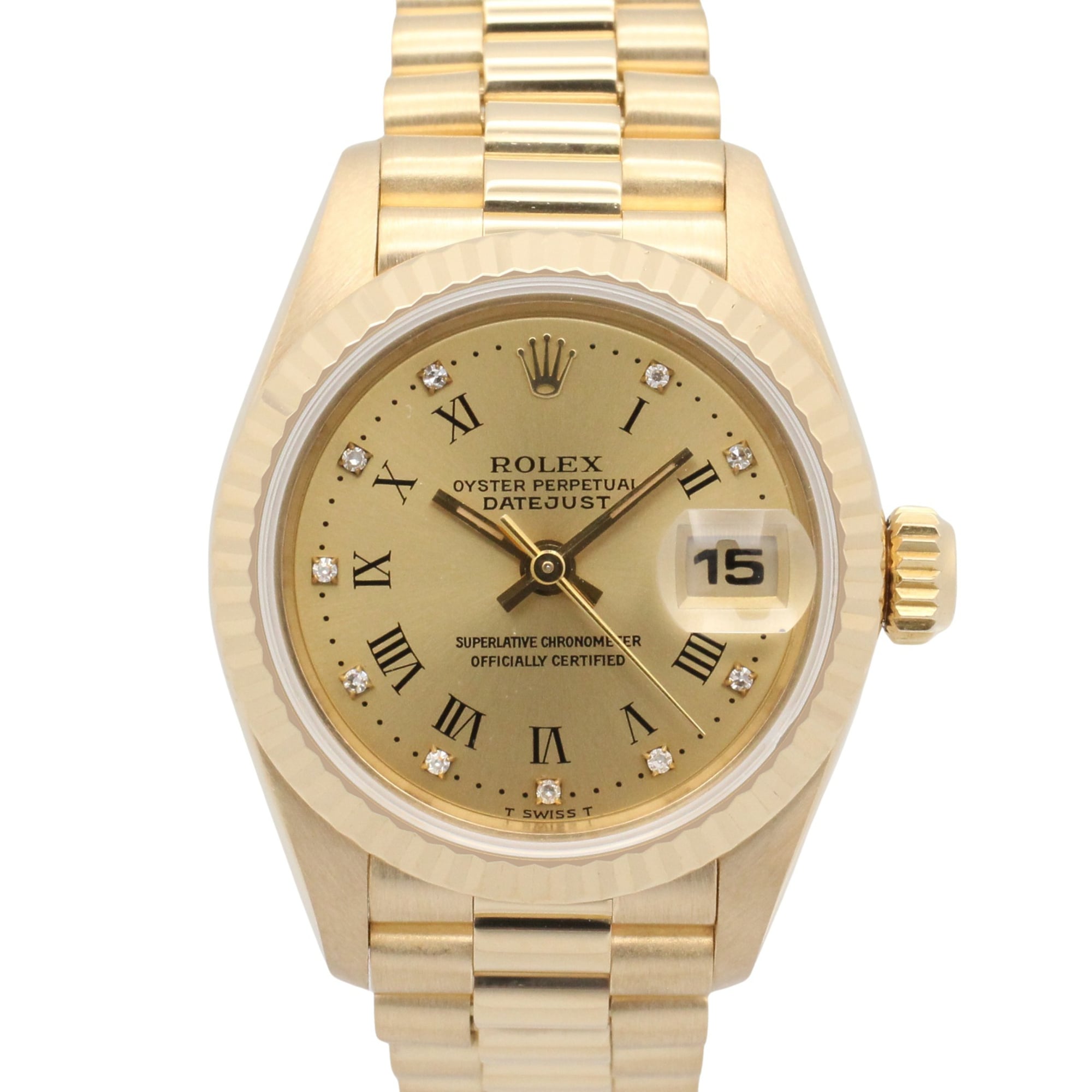 Rolex Datejust 10P Diamond E-serial Watch, 18K (Yellow Gold), Diamond, Ladies\', Gold Tone, Champagne, Old Model, 69178G