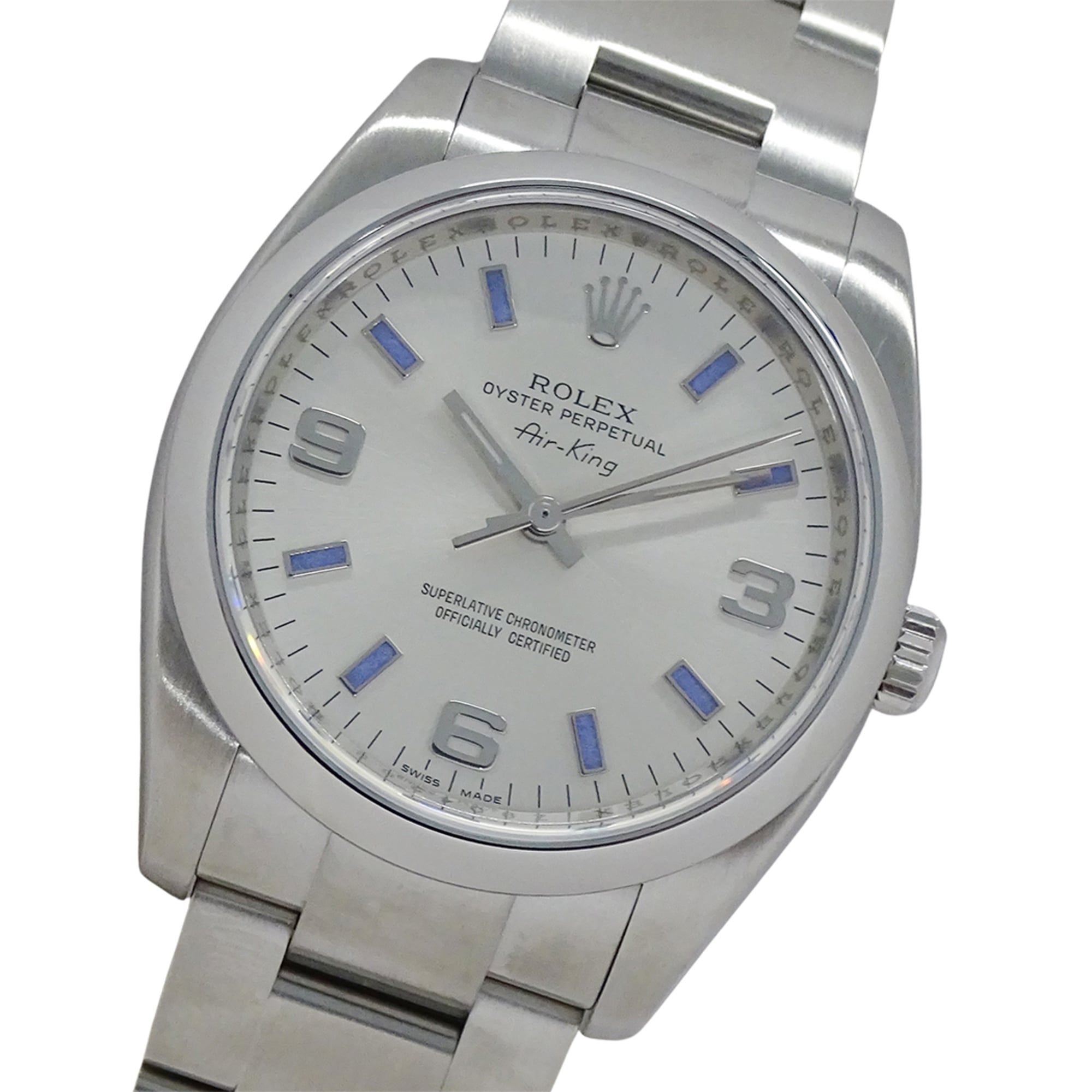 Rolex Air-King 114200 Z-serial Men\'s Watch, Brand Name, Automatic Winding, Stainless Steel (SS), Silver, Blue, Roulette