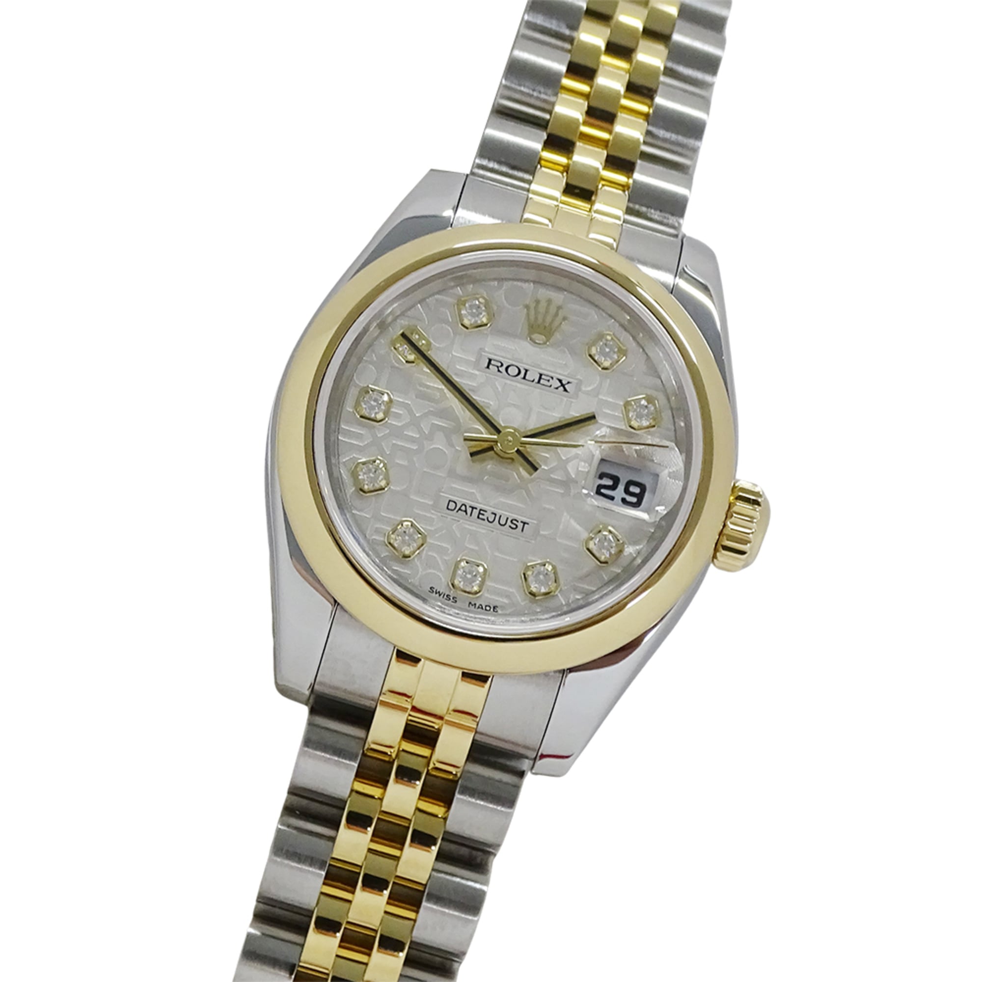 Rolex Datejust 179163G F-serial Women\'s Watch, Brand Name, 10P Diamonds, Computerized Automatic Movement, Stainless Steel (SS) and Gold (YG) Combination.