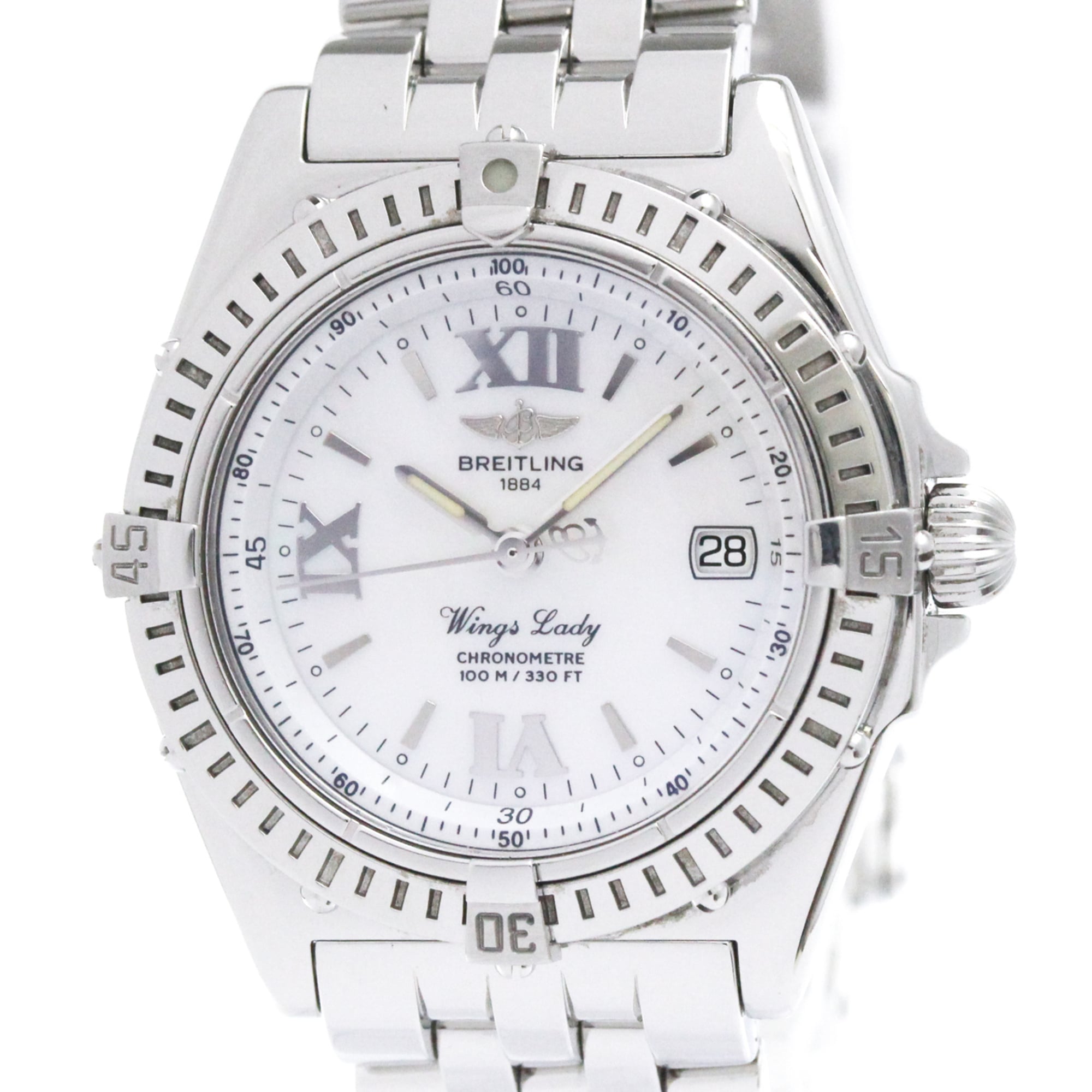 BREITLING Wing Lady MOP Dial Steel Quartz Ladies Watch A67350 Polished