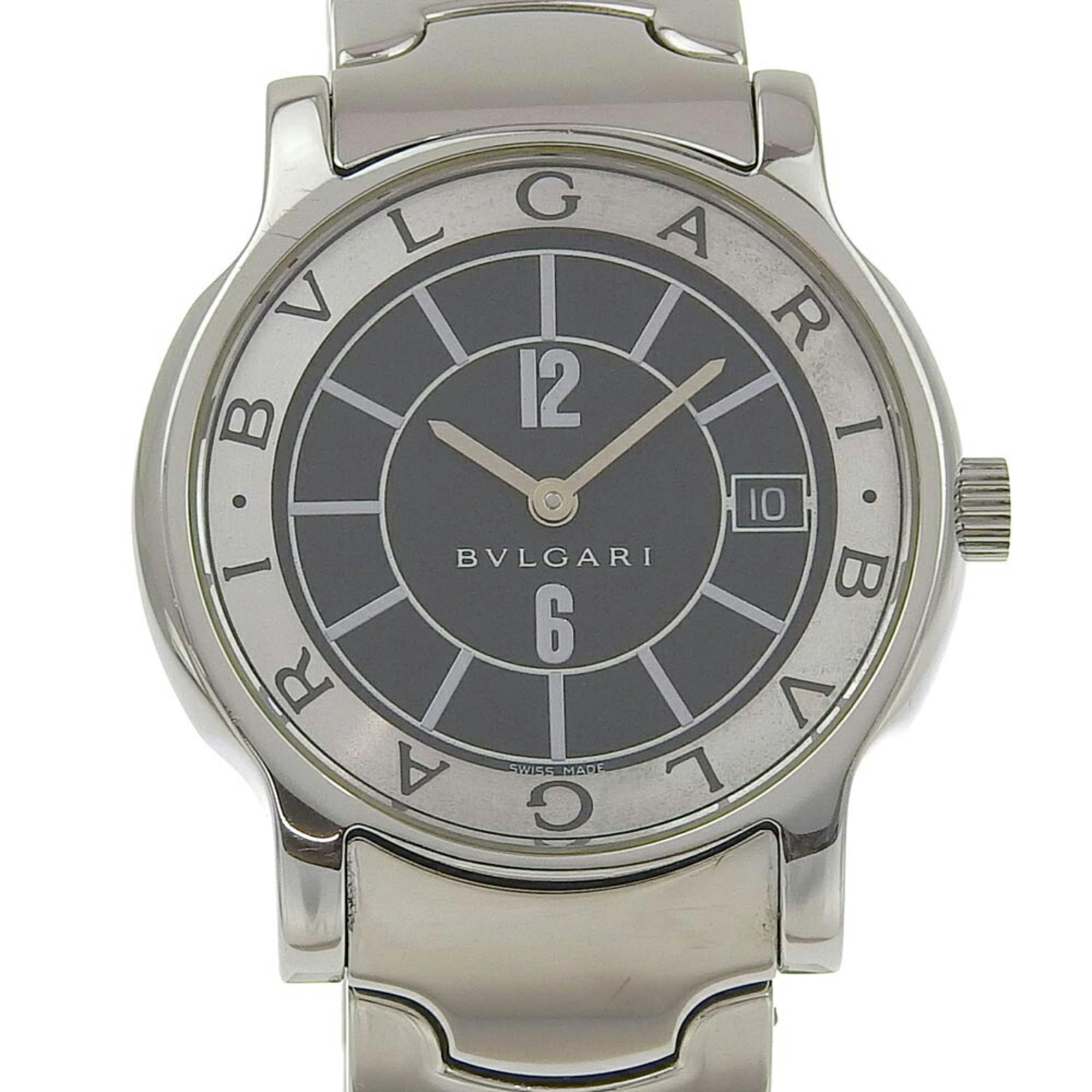 BVLGARI Solo Tempo Watch ST35S Stainless Steel Quartz Analog Display Black Dial Men\'s