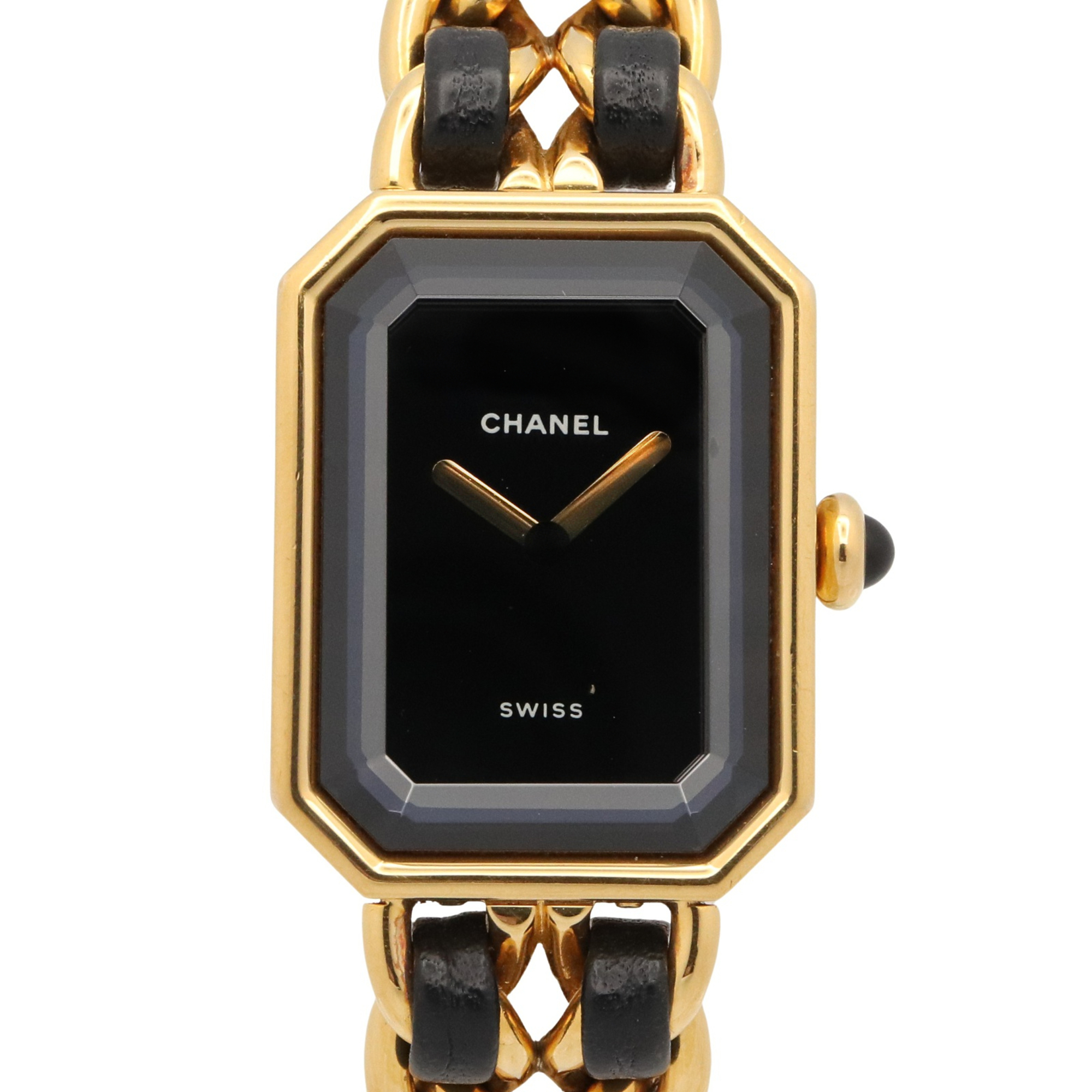 Chanel CHANEL Première S Watch, Gold Plated (GP), Leather Strap, Women\'s, Black, H0001