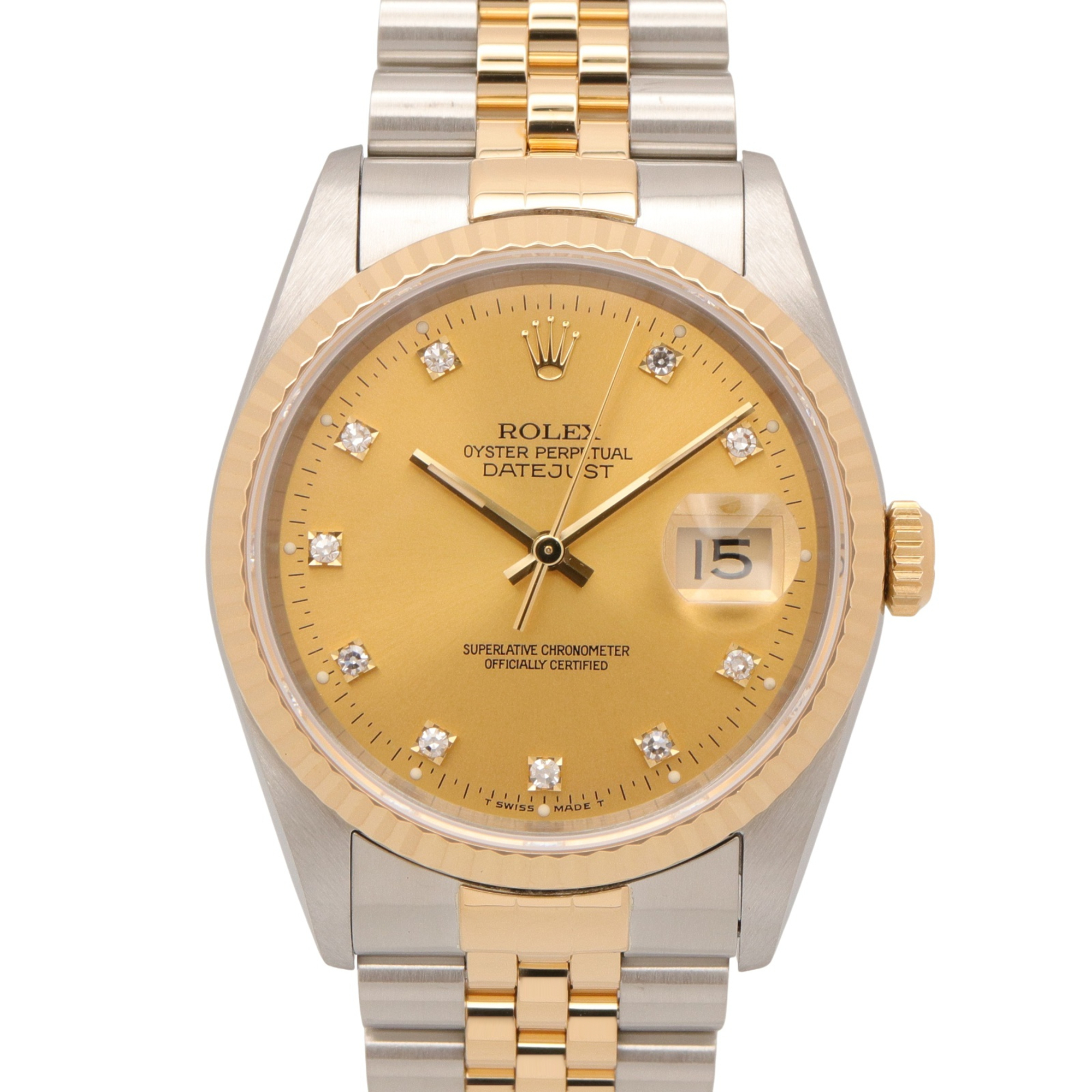 Rolex Datejust 10P Diamond X-serial Watch, 18K (Yellow Gold) Stainless Steel, Diamond, Men\'s, Gold Tone, Champagne, Old Model, 16233G