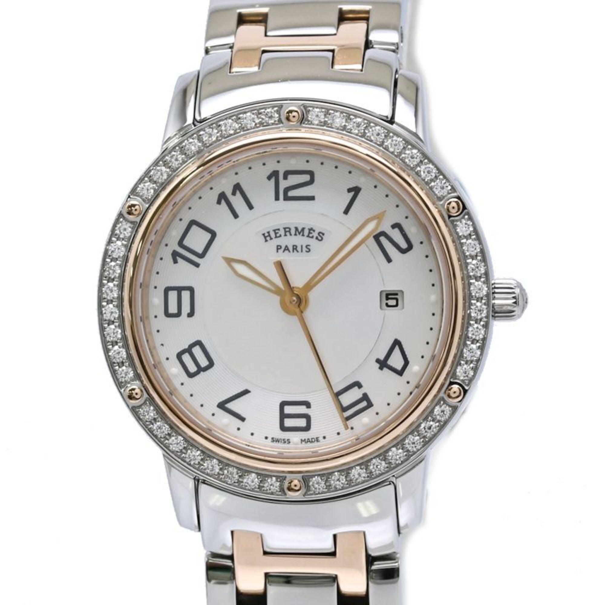 HERMES Clipper Nacre Diamond Bezel CP1.322.212 4967 Women\'s Watch SSxPGP 40618
