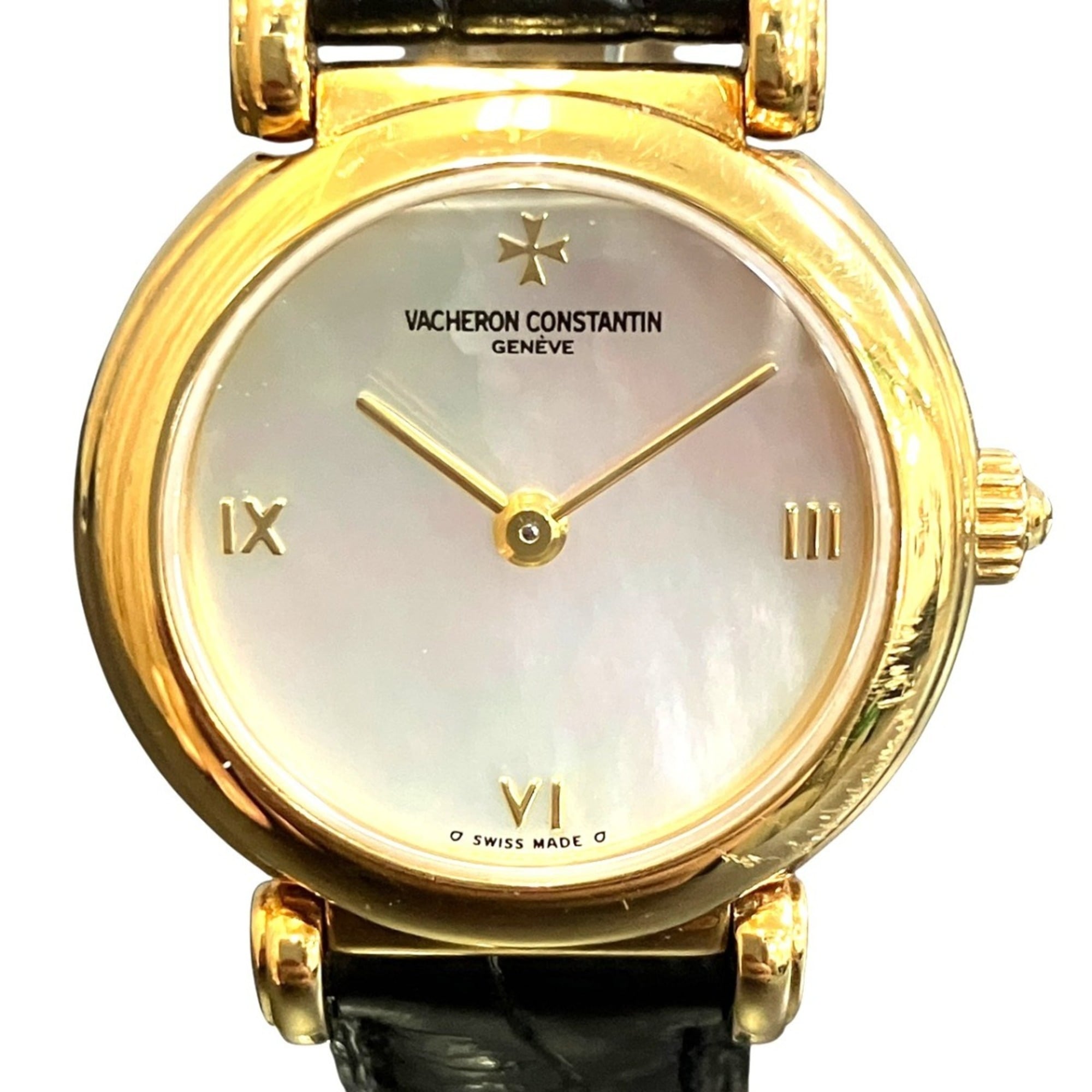 Vacheron Constantin wristwatch, total weight 39.1g, 18K gold, genuine leather strap, manual winding, white mother-of-pearl dial, 10020/000J-7