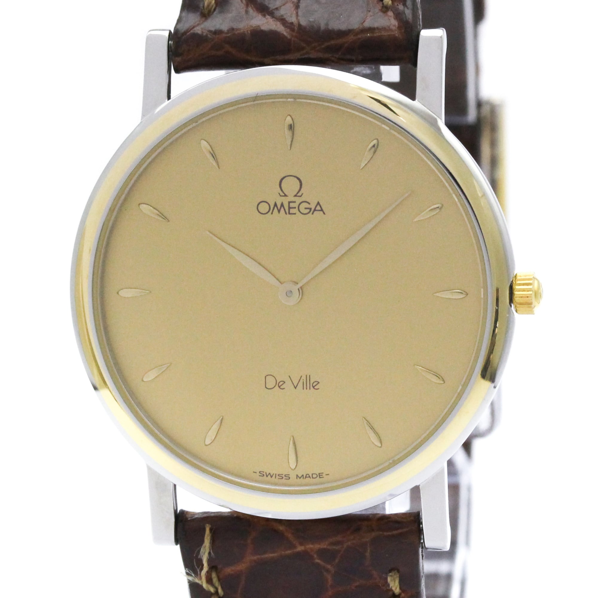 OMEGA De Ville Prestige Quartz Gold Plated Mens Watch 7400.11 Polished