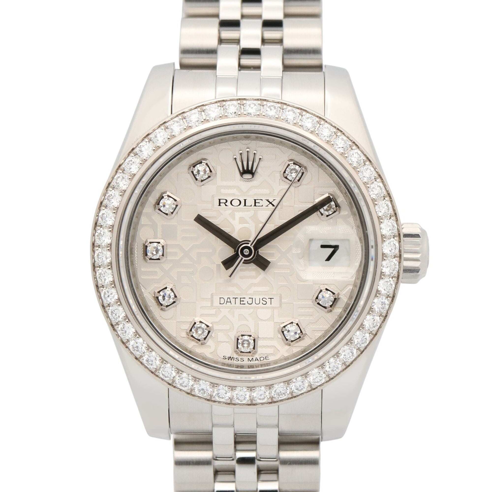 Rolex Datejust Diamond Bezel 10P Random Serial Number Watch 18KWG (White Gold) Stainless Steel Ladies Silver Tone Computer Jubilee 179384G