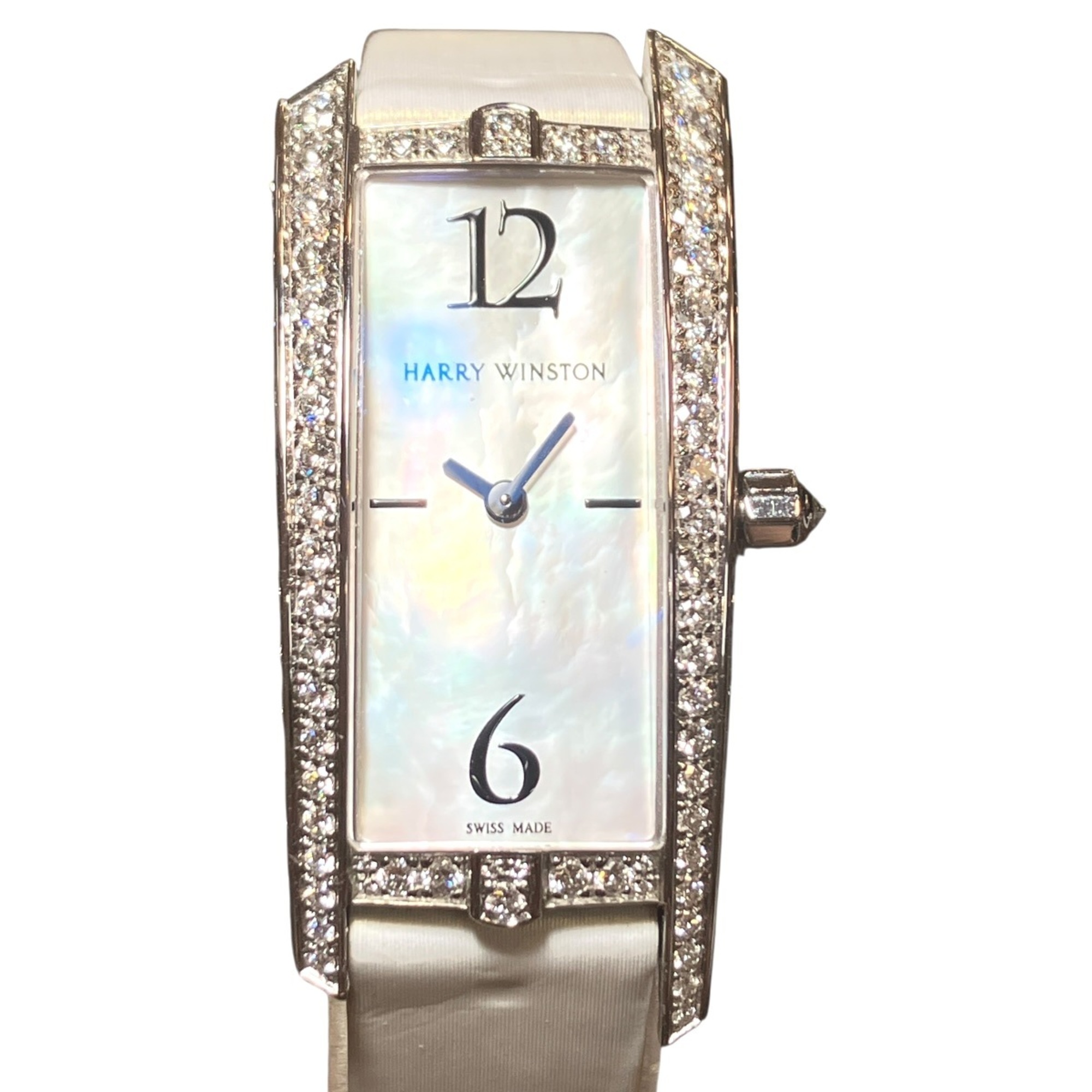 Harry Winston Avenue Traffic Watch, 18K Gold Leather Strap, Quartz Movement, White Dial, Model 340LQW