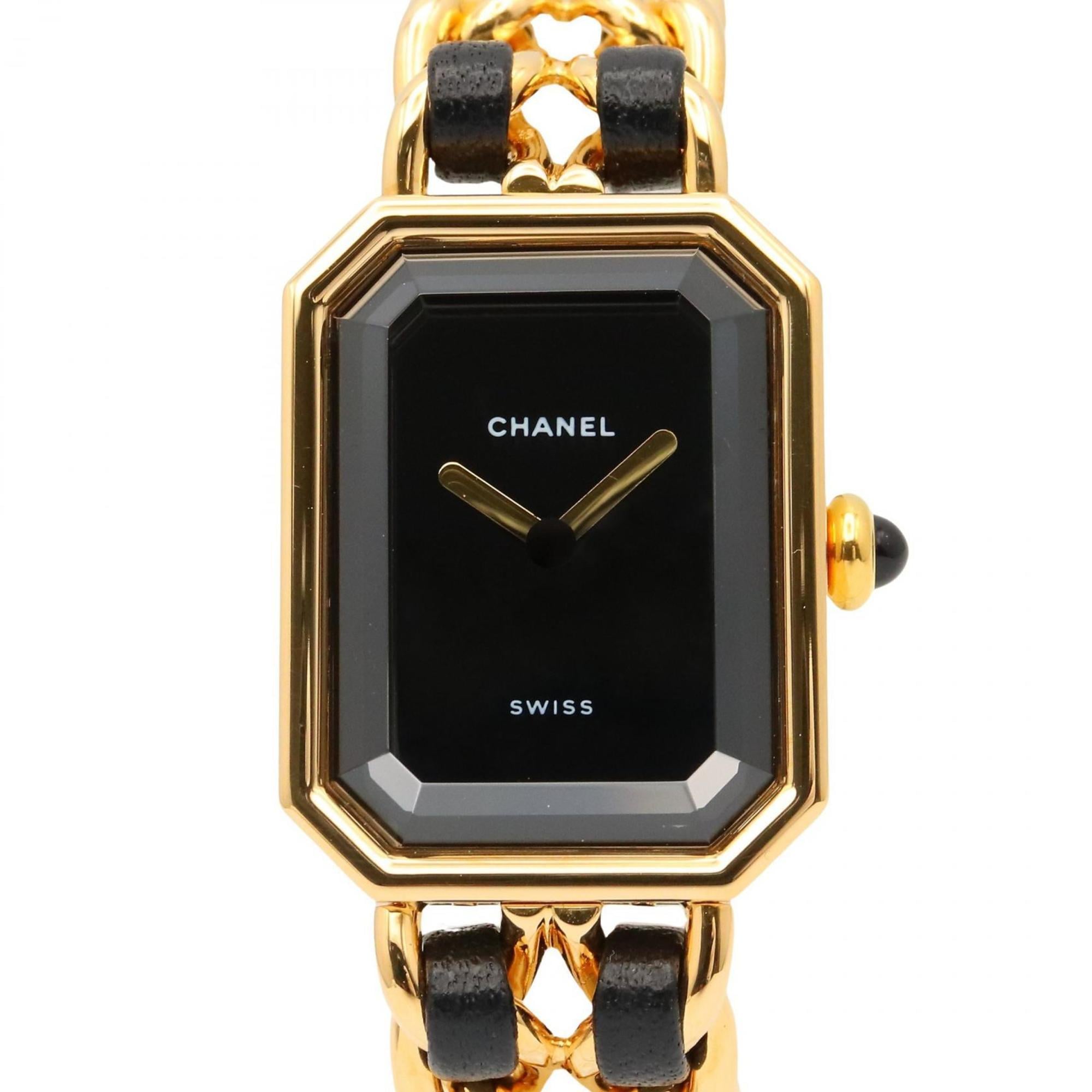 CHANEL Premiere S Watch, Gold-Plated, with Leather Strap, Black, Women\'s, H0001