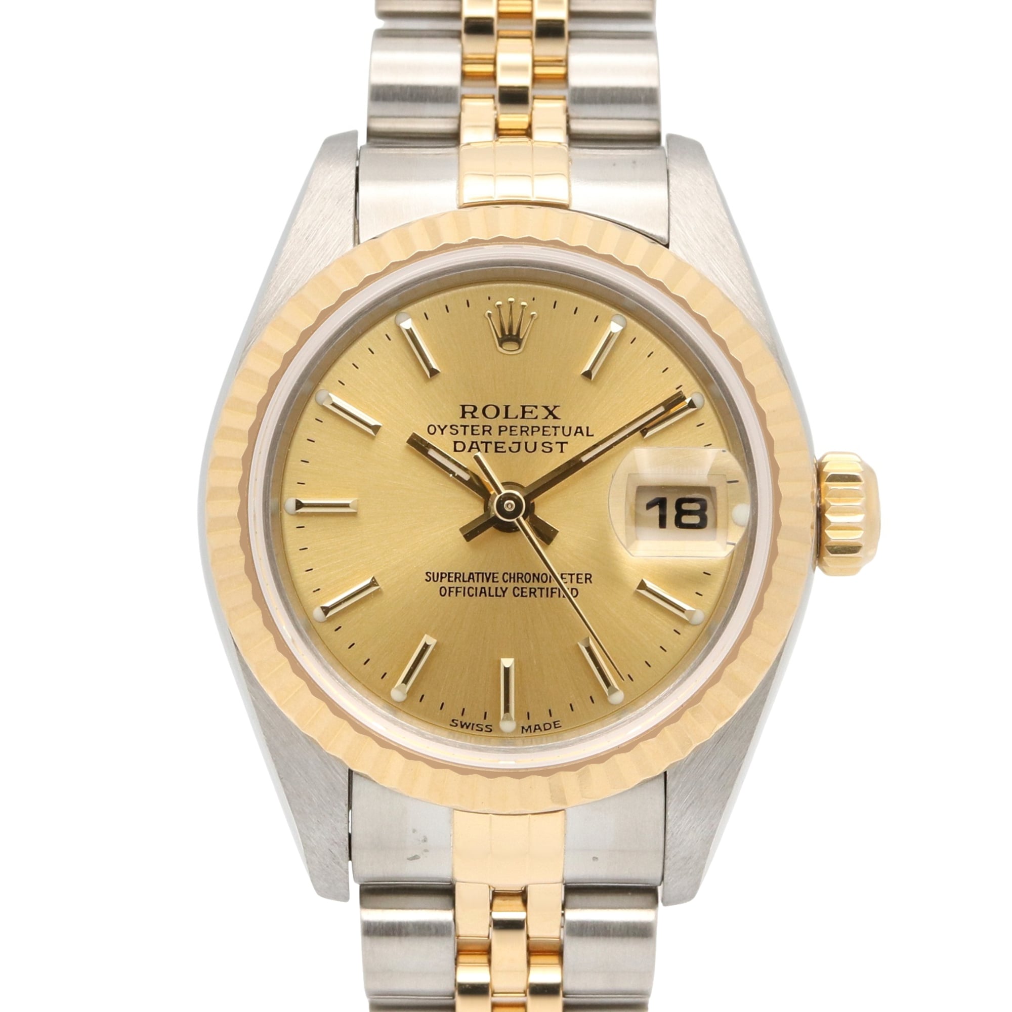 Rolex Datejust P-series watch, 18K (yellow gold) stainless steel, ladies\', gold-tone champagne bar color, 79173
