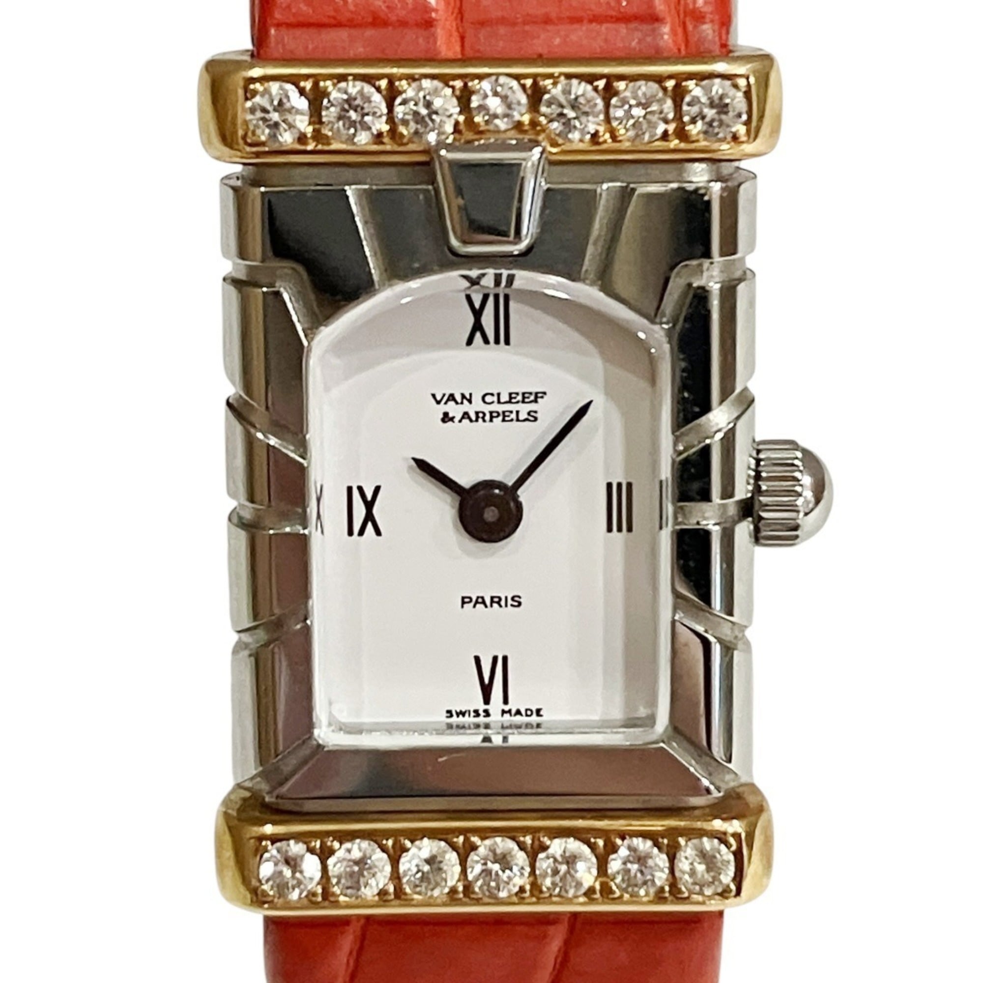 Van Cleef & Arpels Facade Watch, Total Weight 12.9g, Stainless Steel, Genuine Leather Strap, Quartz Movement, White Dial, 531963T5