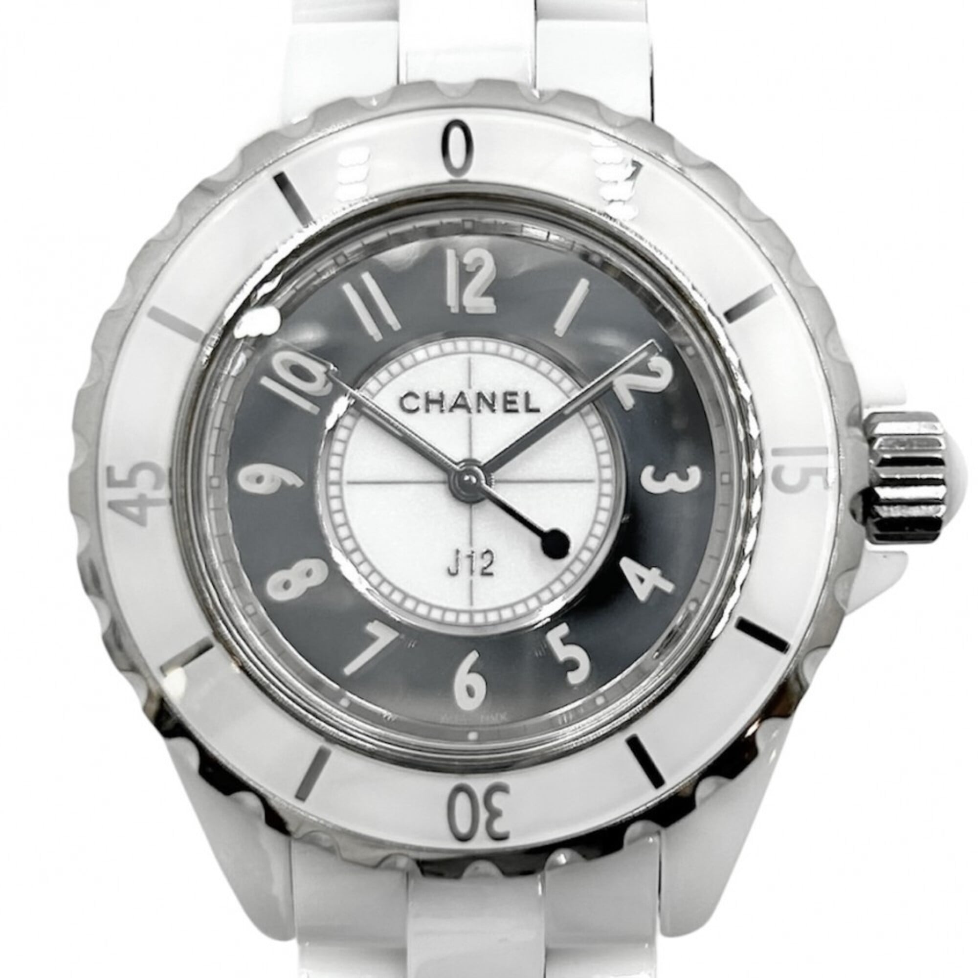 Chanel Men\'s J12 Mirror Watch 33mm White Dial Quartz Ceramic H4861