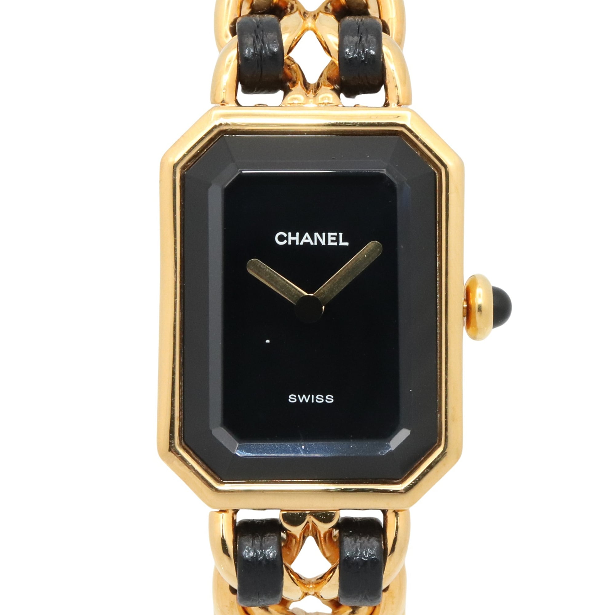 Chanel CHANEL Première S Watch, Gold Plated (GP), Leather Strap, Women\'s, Black, H0001