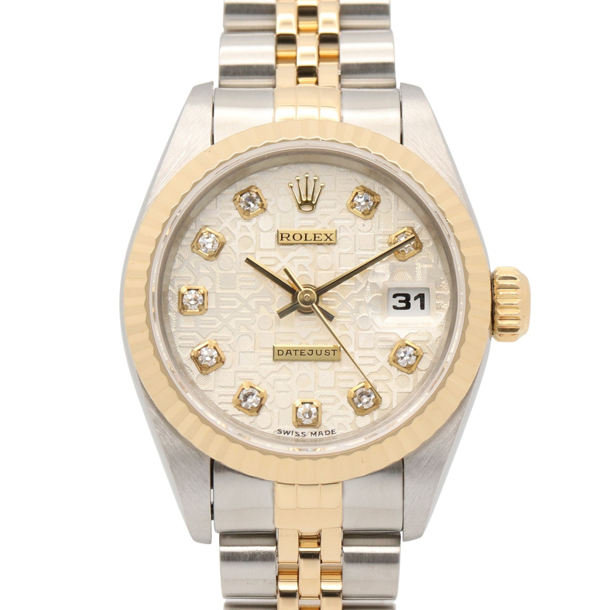 Rolex Datejust 10P Diamond T-serial Watch, 18K (Yellow Gold) Stainless Steel, Diamond, Ladies\', Silver Tone, Computer-Driven, New 69173G