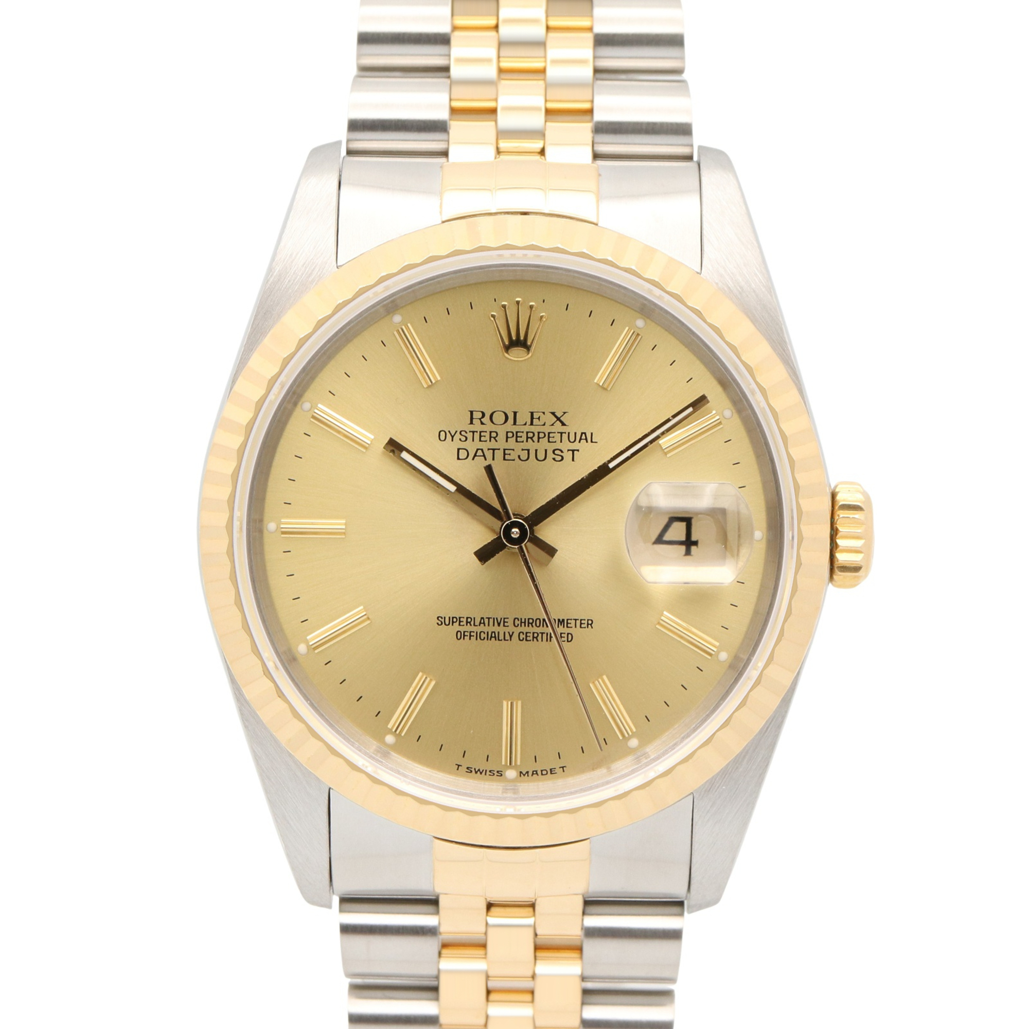 Rolex Datejust L-series wristwatch, 18K (yellow gold) stainless steel, men\'s, gold-tone, champagne bar color, 16233
