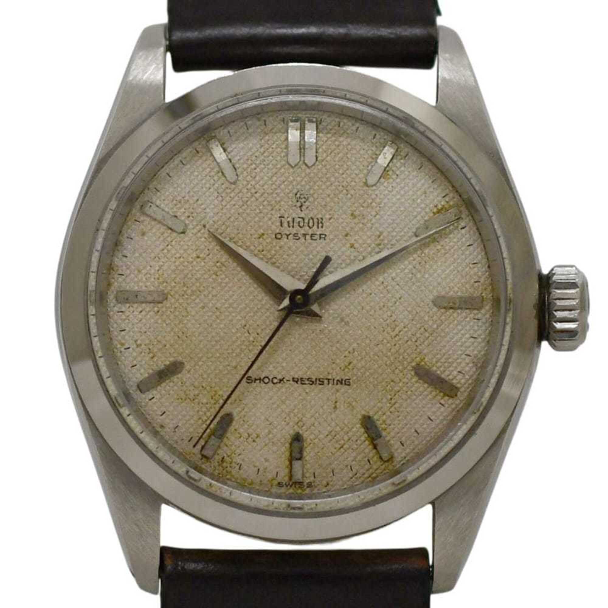Tudor Oyster Watch, Beige, Silver, Brown, 7934, Manual Winding, Overhauled, Stainless Steel, Leather Strap, 216*** TUDOR