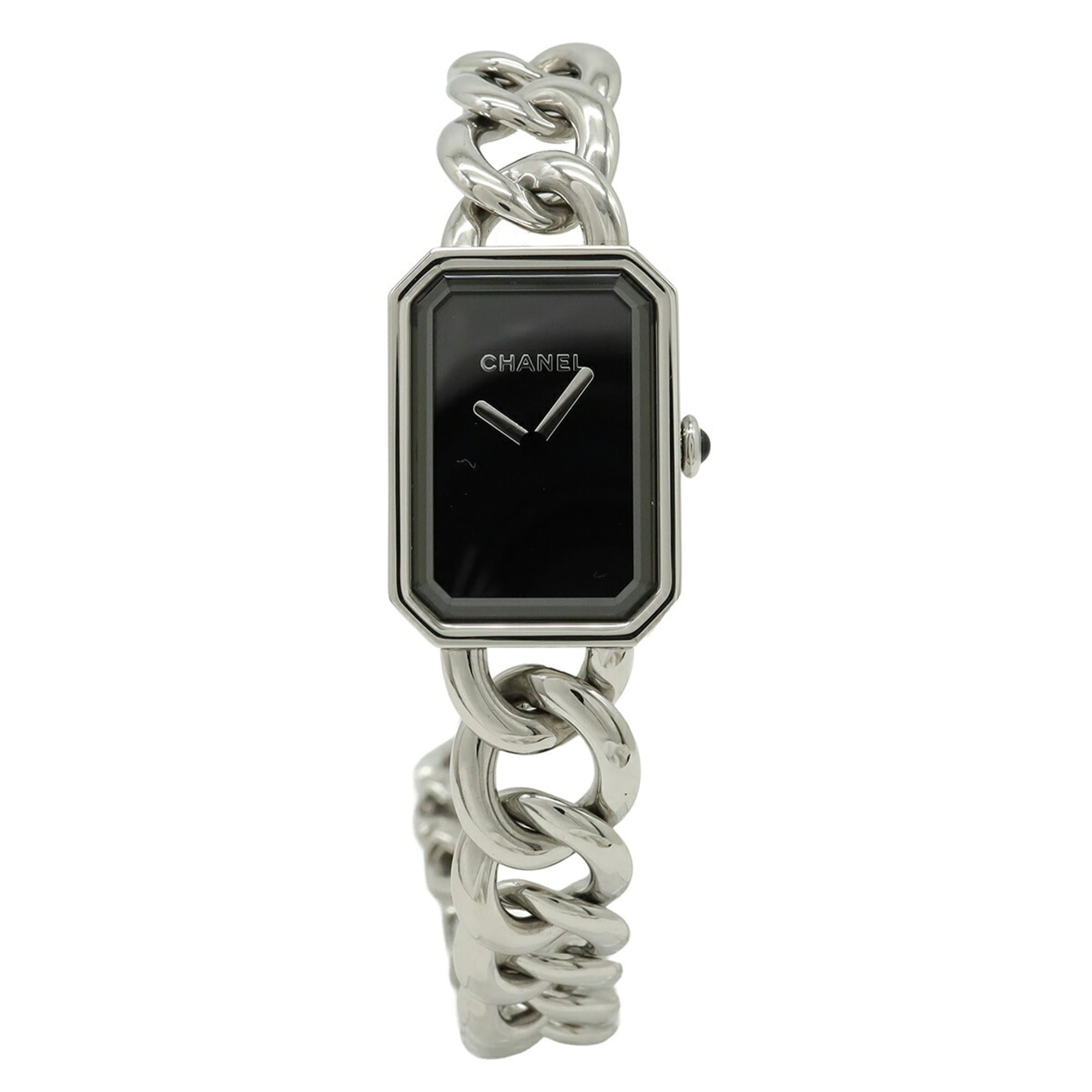 CHANEL Premiere Double Chain Black Dial Stainless Steel Women\'s Quartz Watch H4199