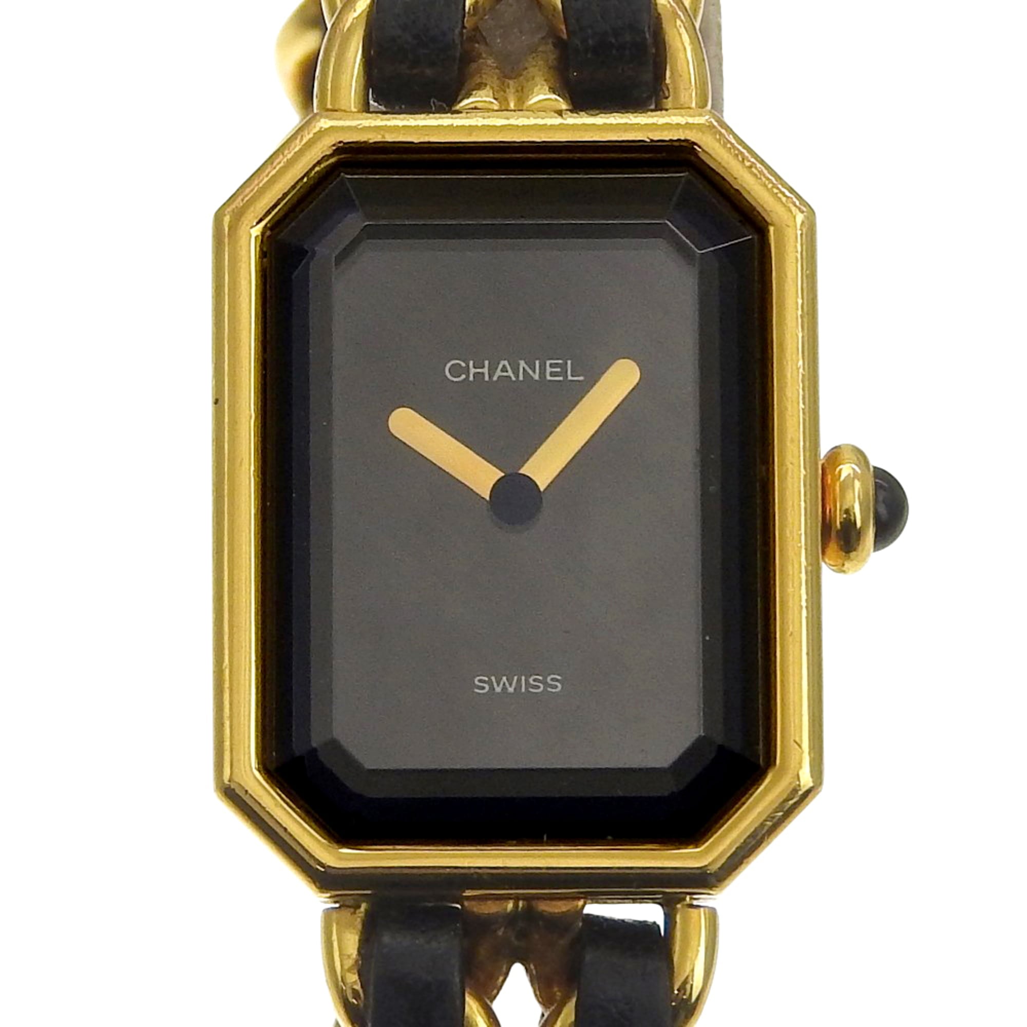 Chanel Premiere S Watch H0001 Gold Plated x Leather Black Quartz Analog Dial Ladies