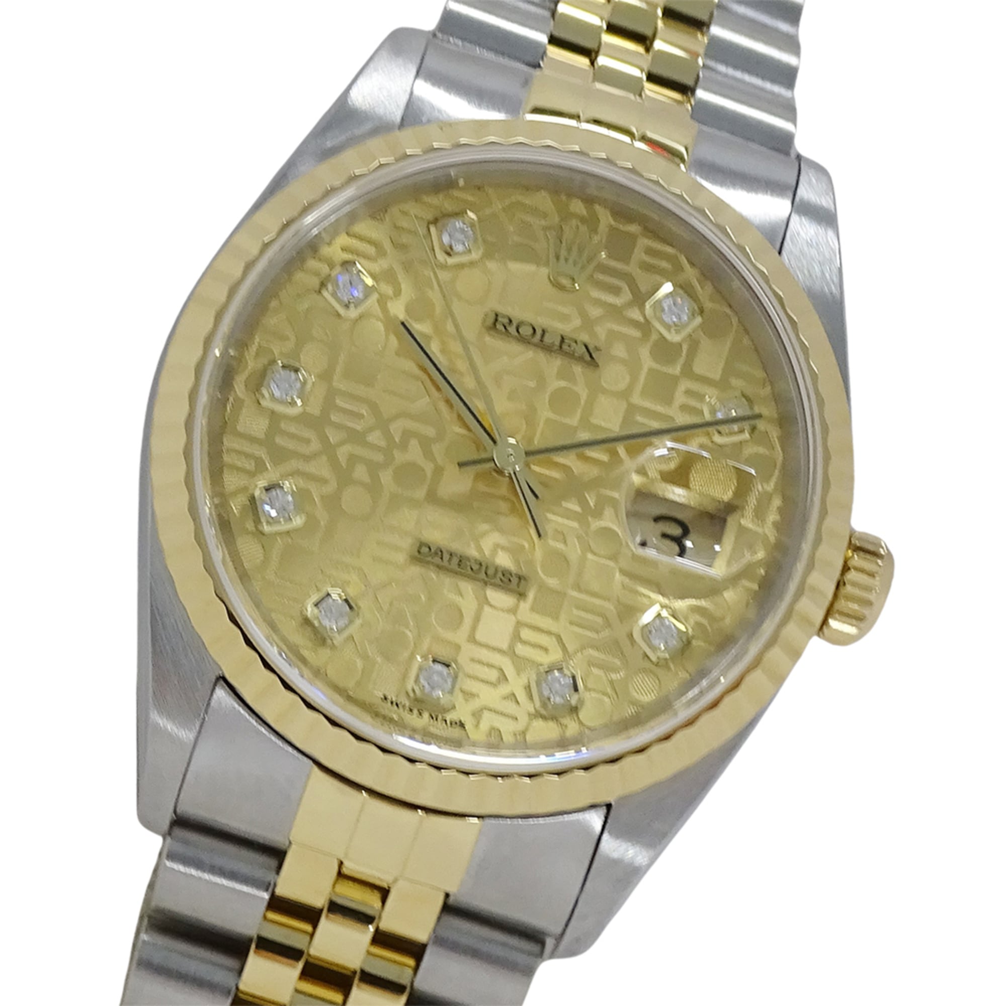 Rolex Datejust 16233G (Y-serial number) Men\'s Watch, Brand Name, 10P Diamonds, Computerized Automatic Movement, Stainless Steel (SS) and Gold (YG) Combination.