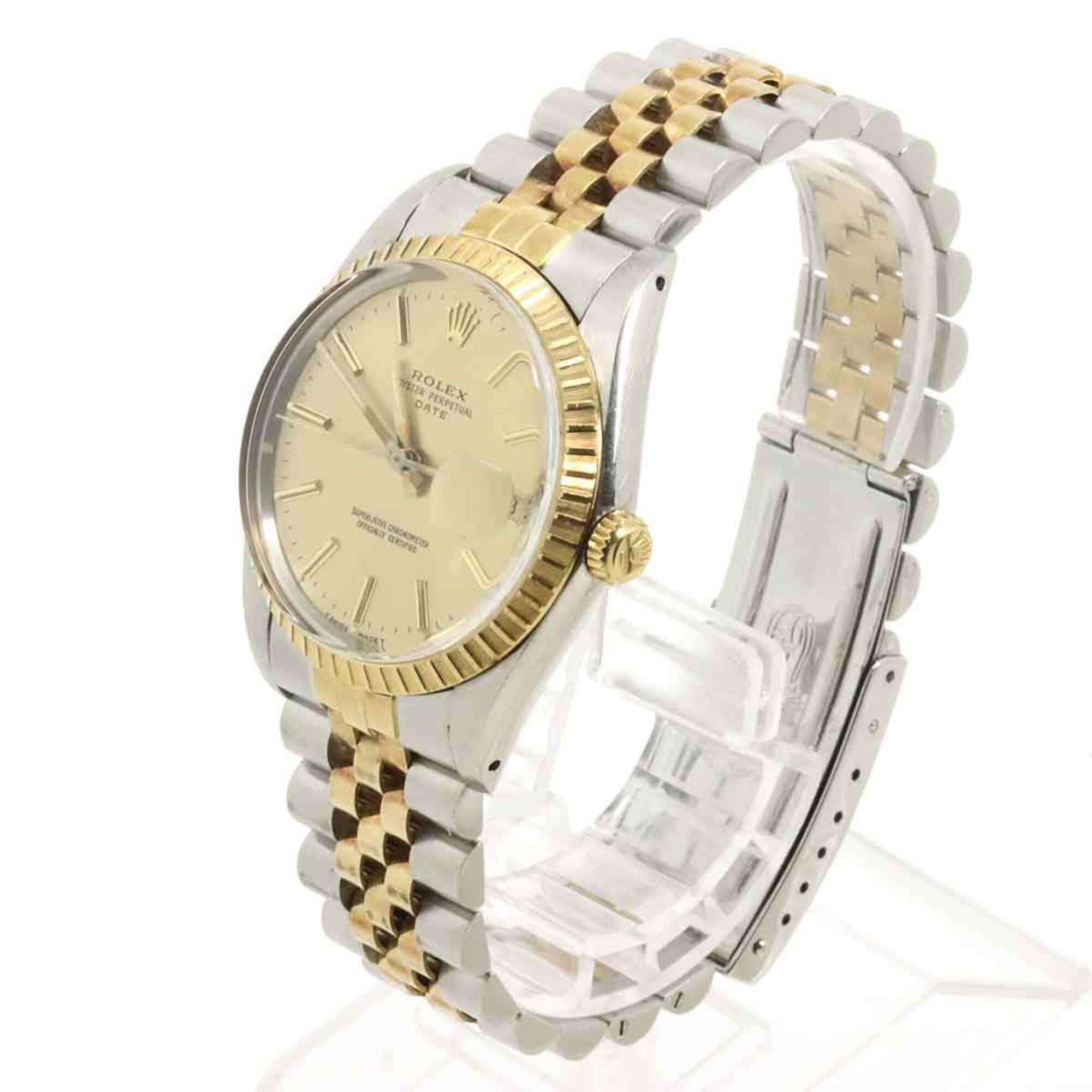 Rolex Oyster Perpetual Date Two-Tone 15053 R-serial Men\'s Watch Champagne 18K Yellow Gold Automatic