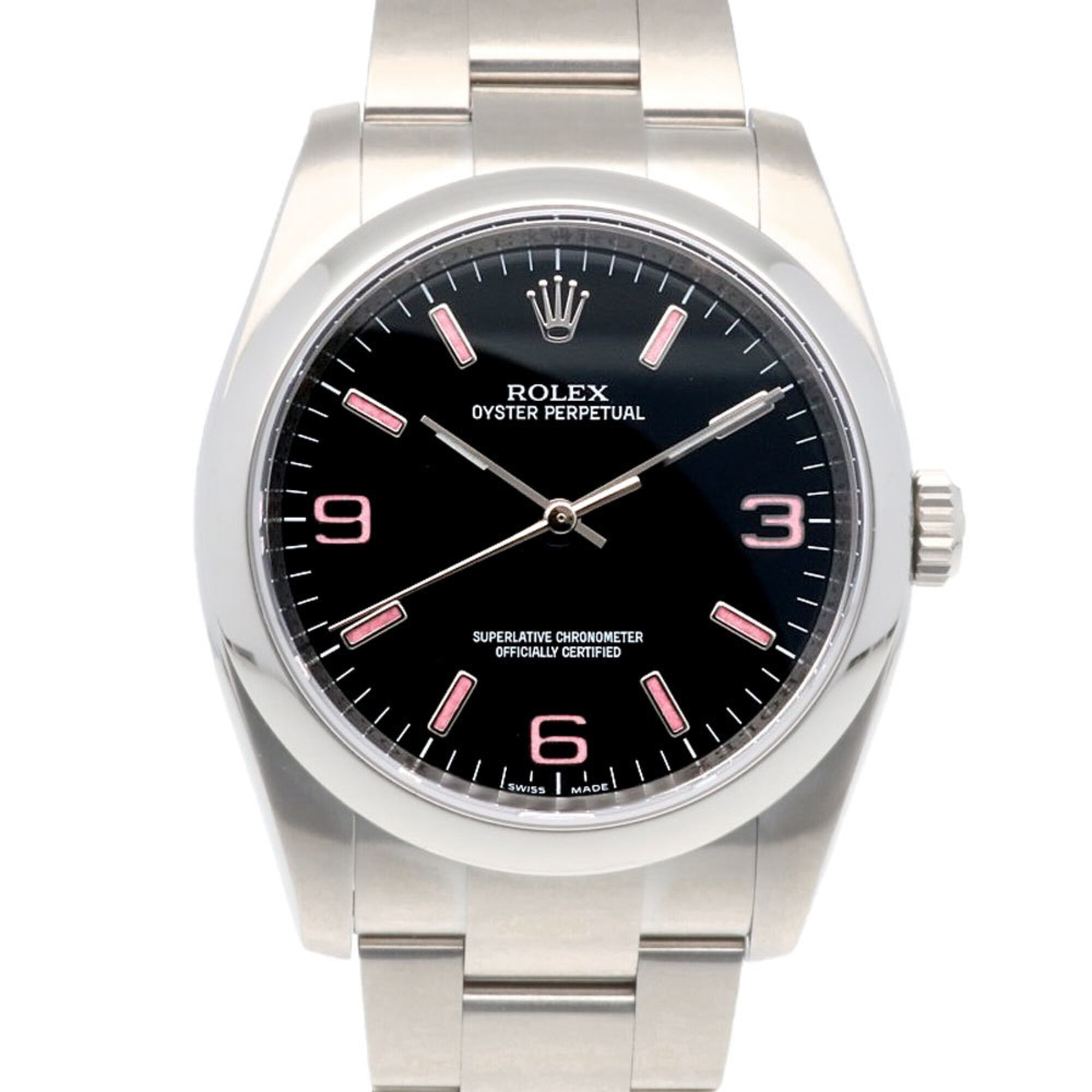 Rolex Oyster Perpetual Watch, Stainless Steel, 116000, Automatic Winding, Overhauled, Polished, Random Serial Number (Manufactured after 2010), Men\'s, Pink Indices
