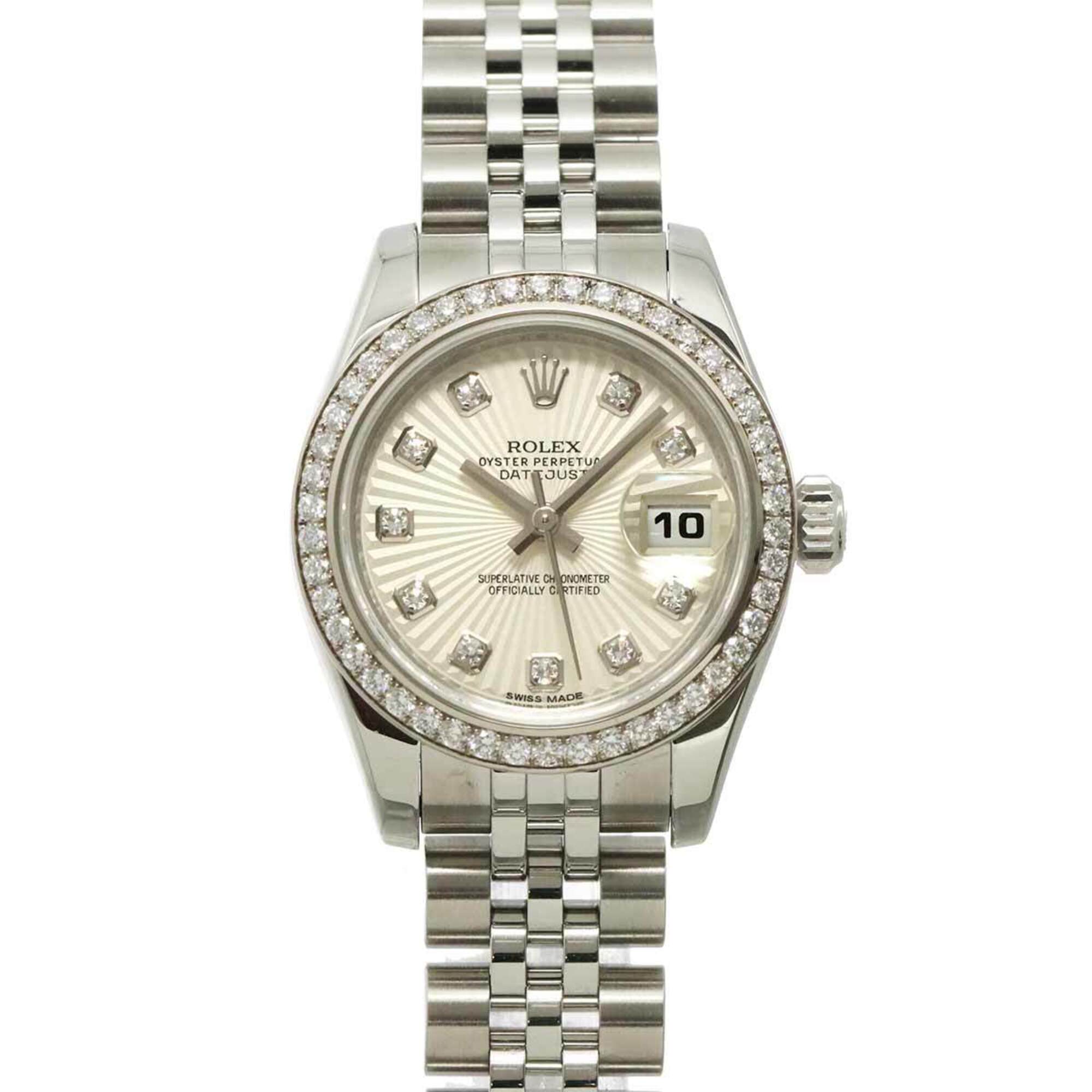 Rolex Datejust 179384G Random Serial Number Roulette Diamond Bezel Ladies Watch 10P Silver 18KWG Automatic Movement