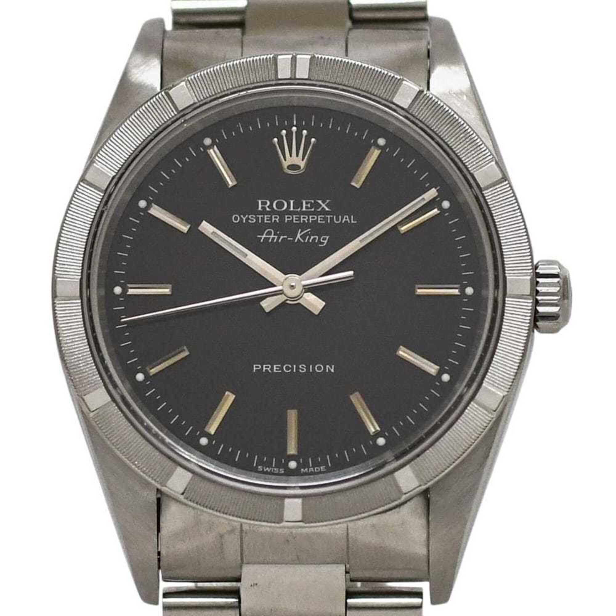 Rolex Air-King Black Silver 14010 Watch - Overhauled, Polished, Stainless Steel, Automatic, P-series, Men\'s, Dial
