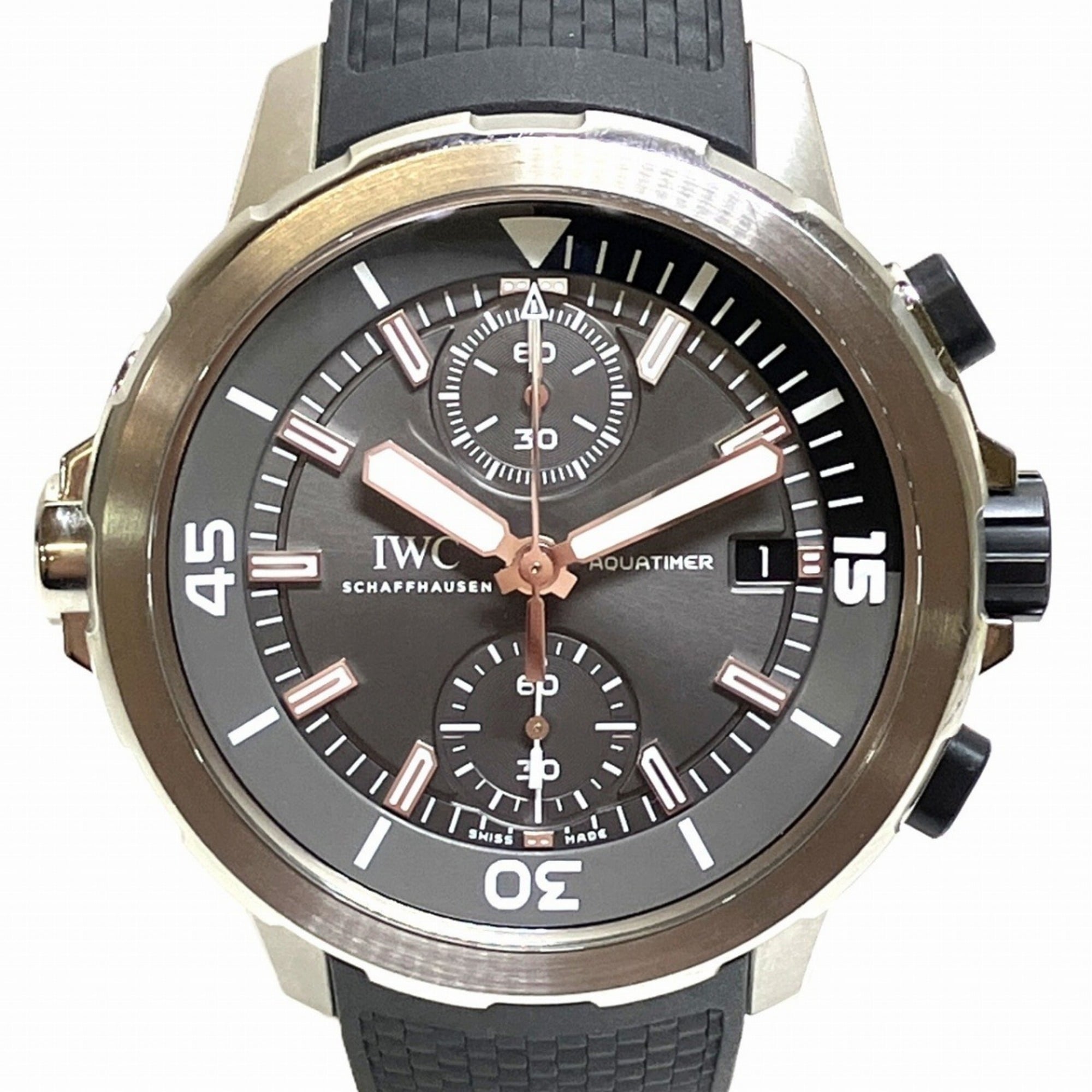 IWC Schaffhausen wristwatch, total weight 172.3g, stainless steel, rubber strap, automatic movement, black dial, IW379506