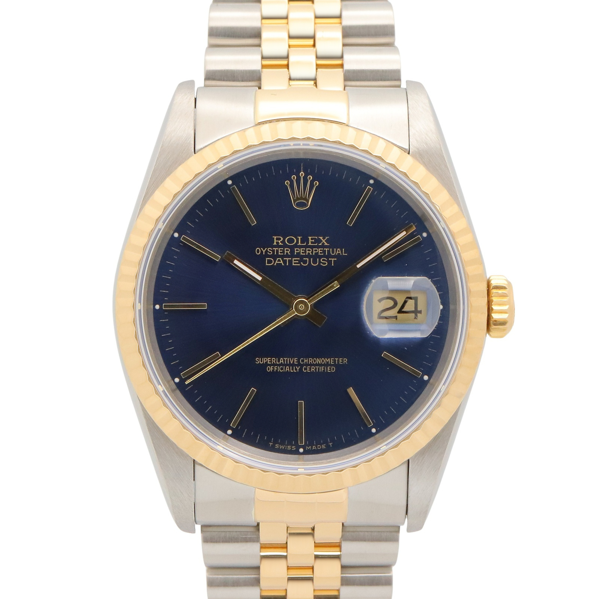 Rolex Datejust R-series watch, 18K (yellow gold) stainless steel, men\'s, blue dial, 16233