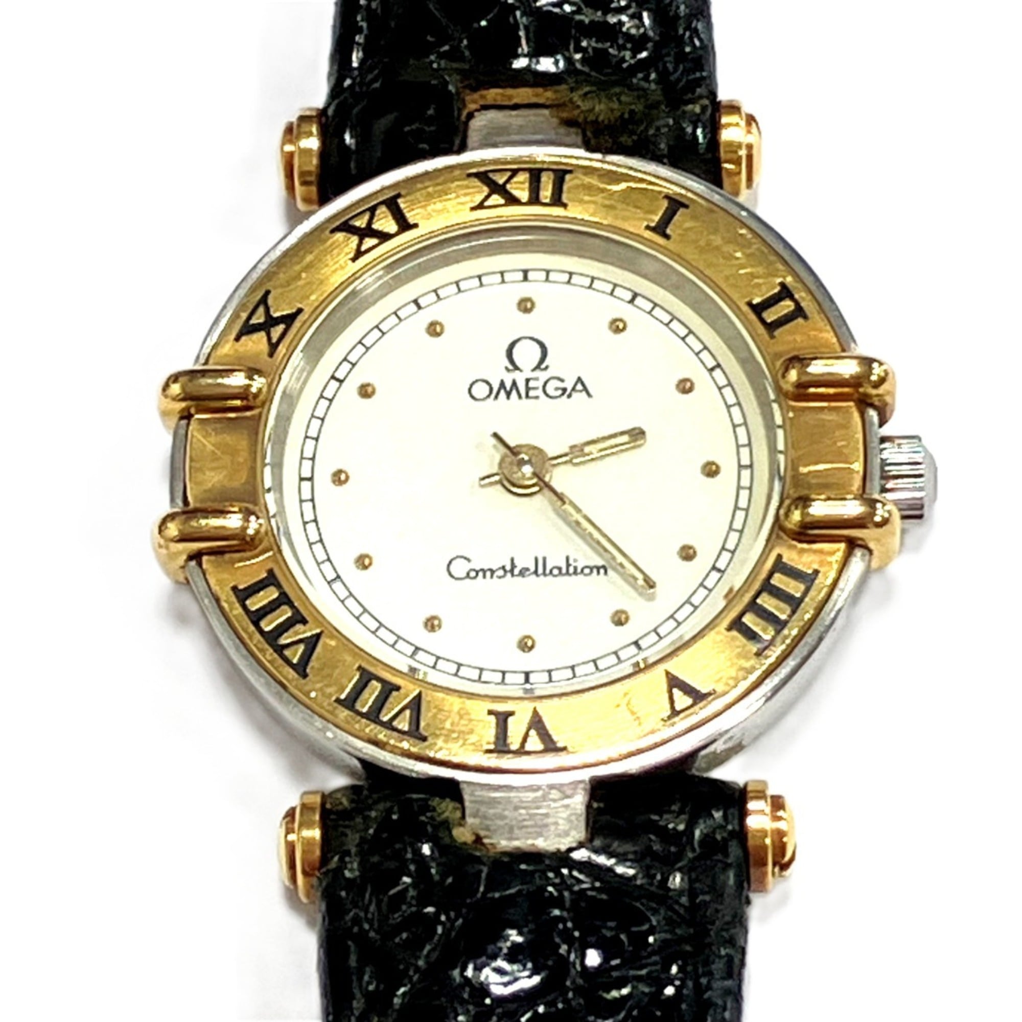 Omega Constellation Mini watch, total weight 15g, stainless steel, genuine leather strap, quartz movement, white dial, 595.1080
