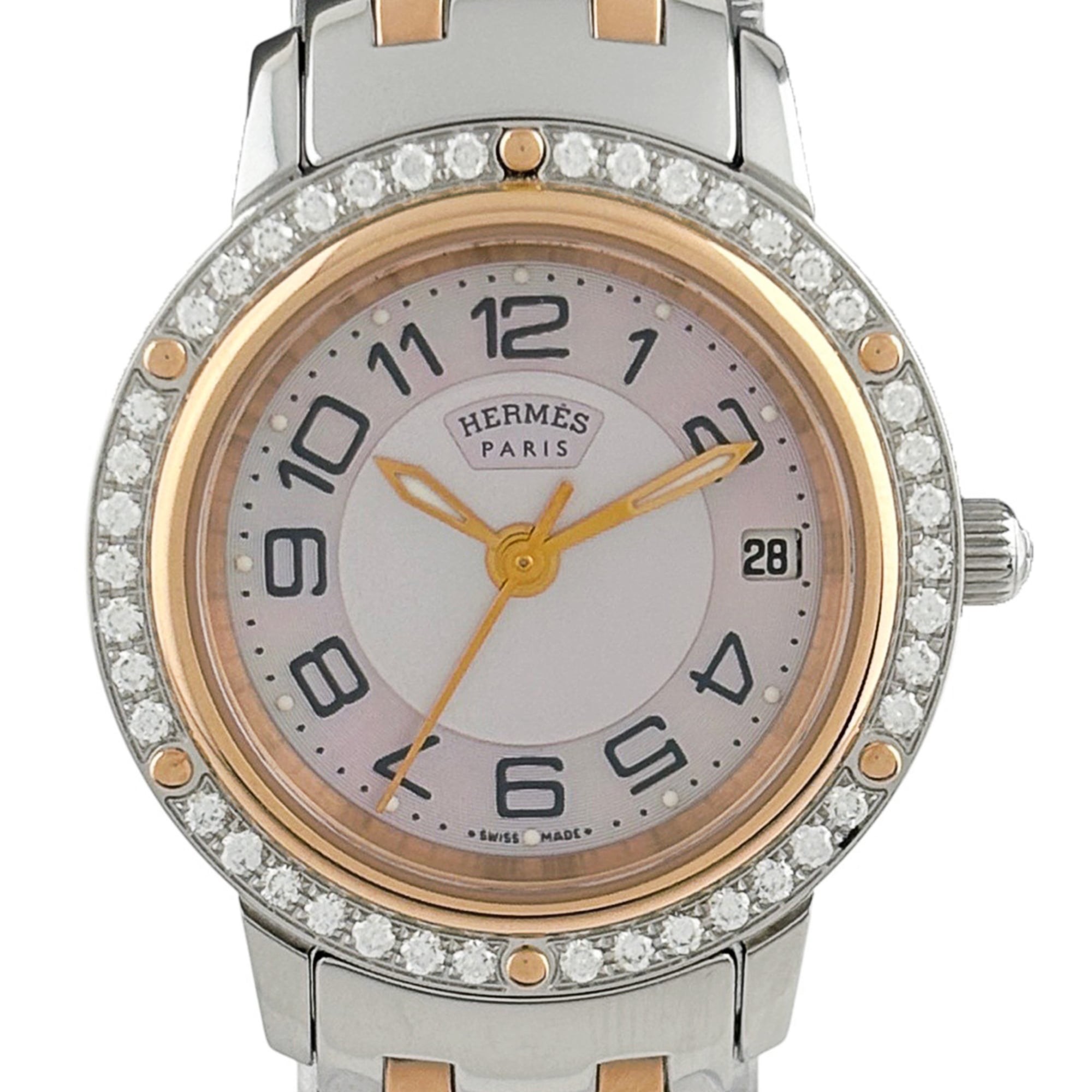 Hermes Clipper Nacre CP1.222 Watch, Stainless Steel, Gold Plated, Quartz, Pink, Women\'s.