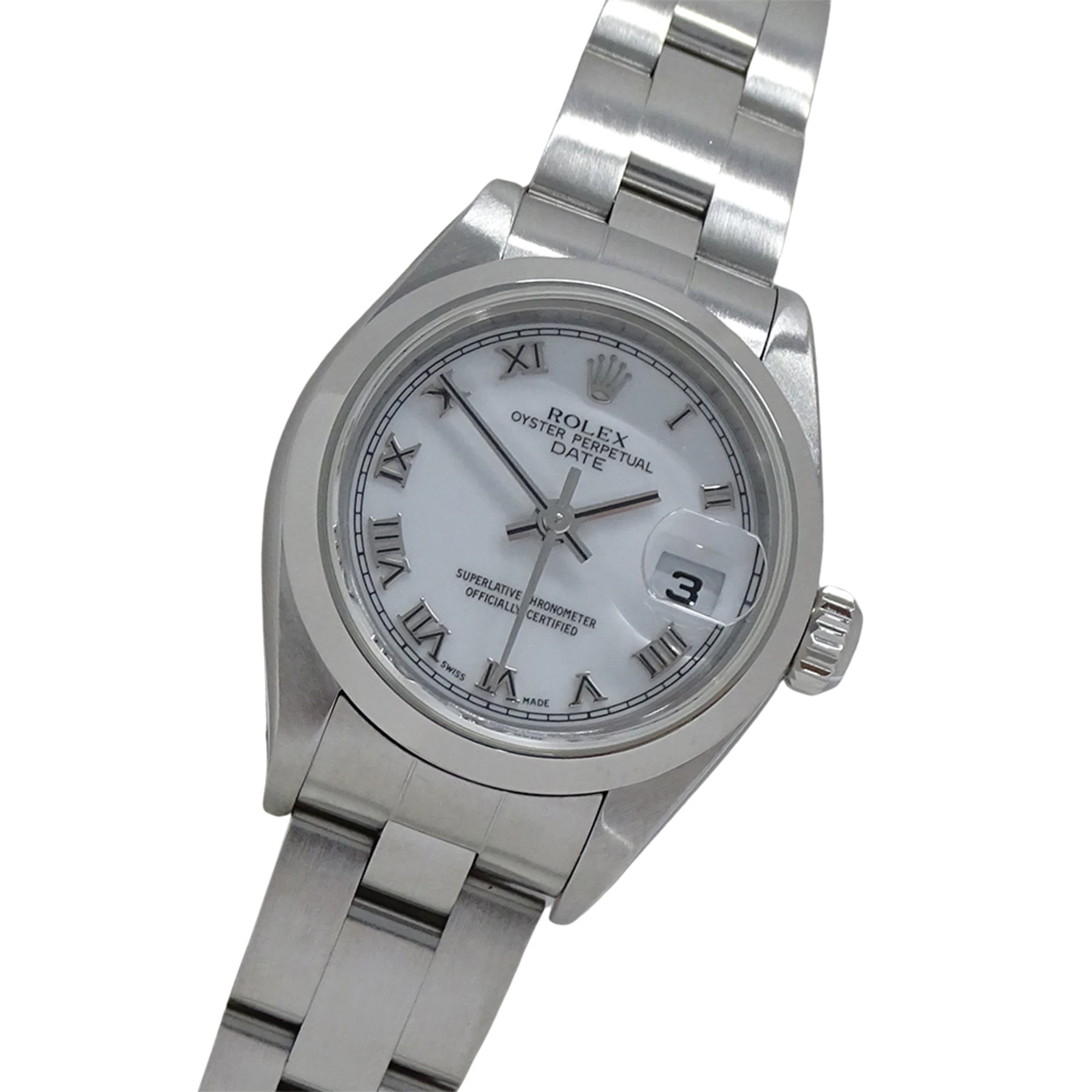 Rolex Oyster Perpetual Date 79160 (Y-serial number) Women\'s Automatic Watch, Stainless Steel (SS), Silver & White.