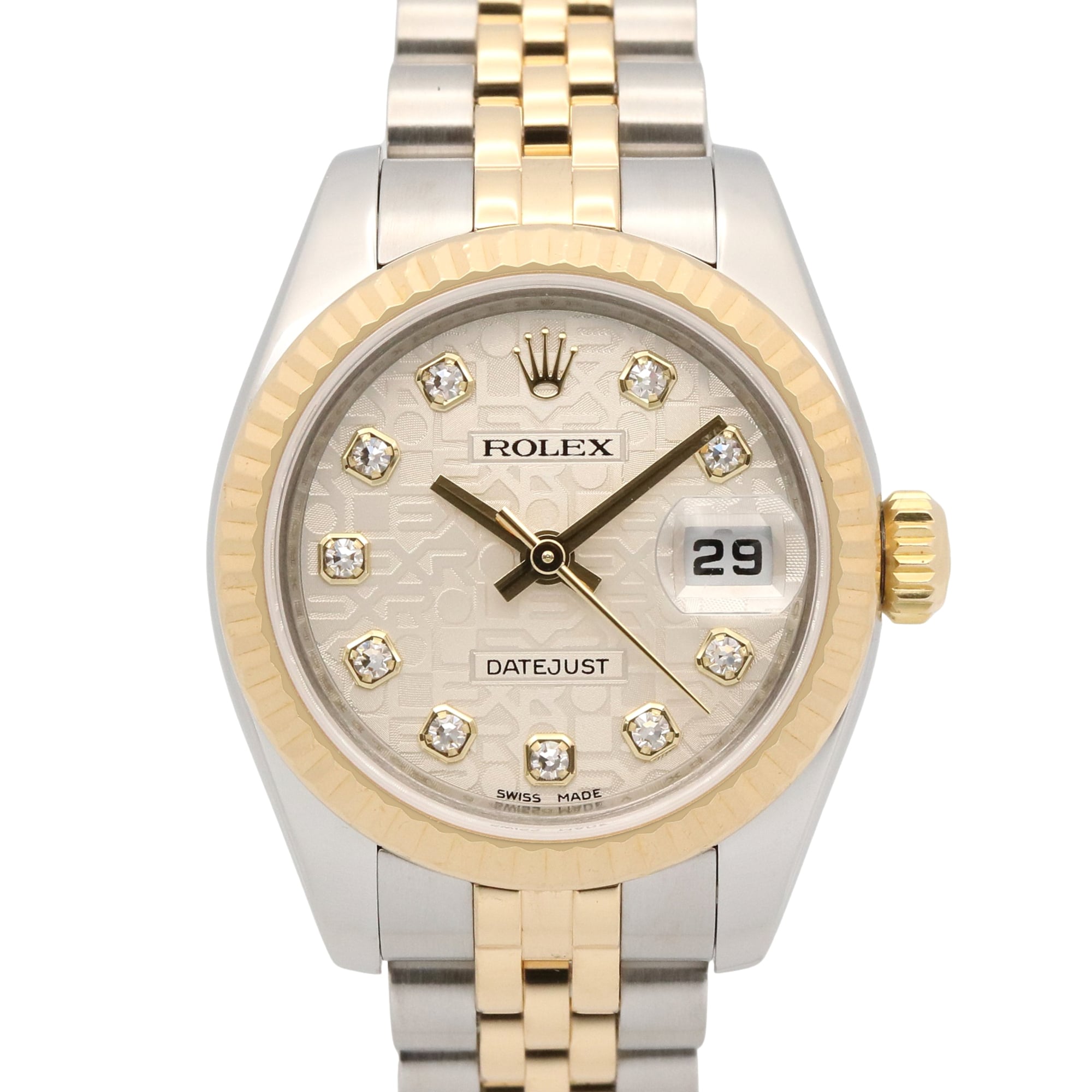 Rolex Datejust 10P Diamond V-serial Wristwatch, 18K (Yellow Gold) Stainless Steel, Diamond, Ladies\', Silver Tone, Computer-Driven, New 179173G