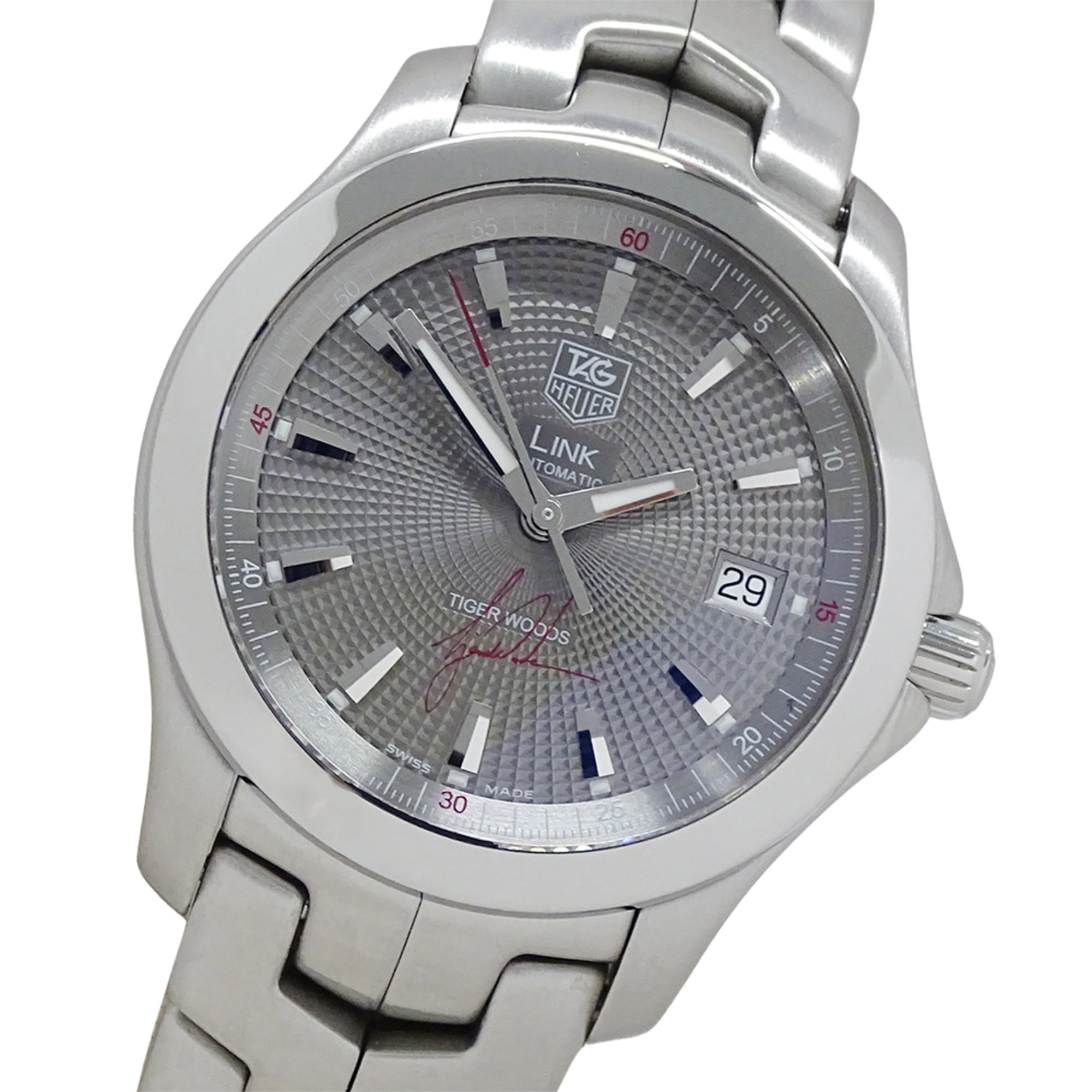 TAG Heuer Link WJF2113 BA0570 Men\'s Watch, Brand Name, Tiger Woods, Limited Edition of 5500 Pieces, Date, Automatic Movement, Stainless Steel (SS), Silver/Gray
