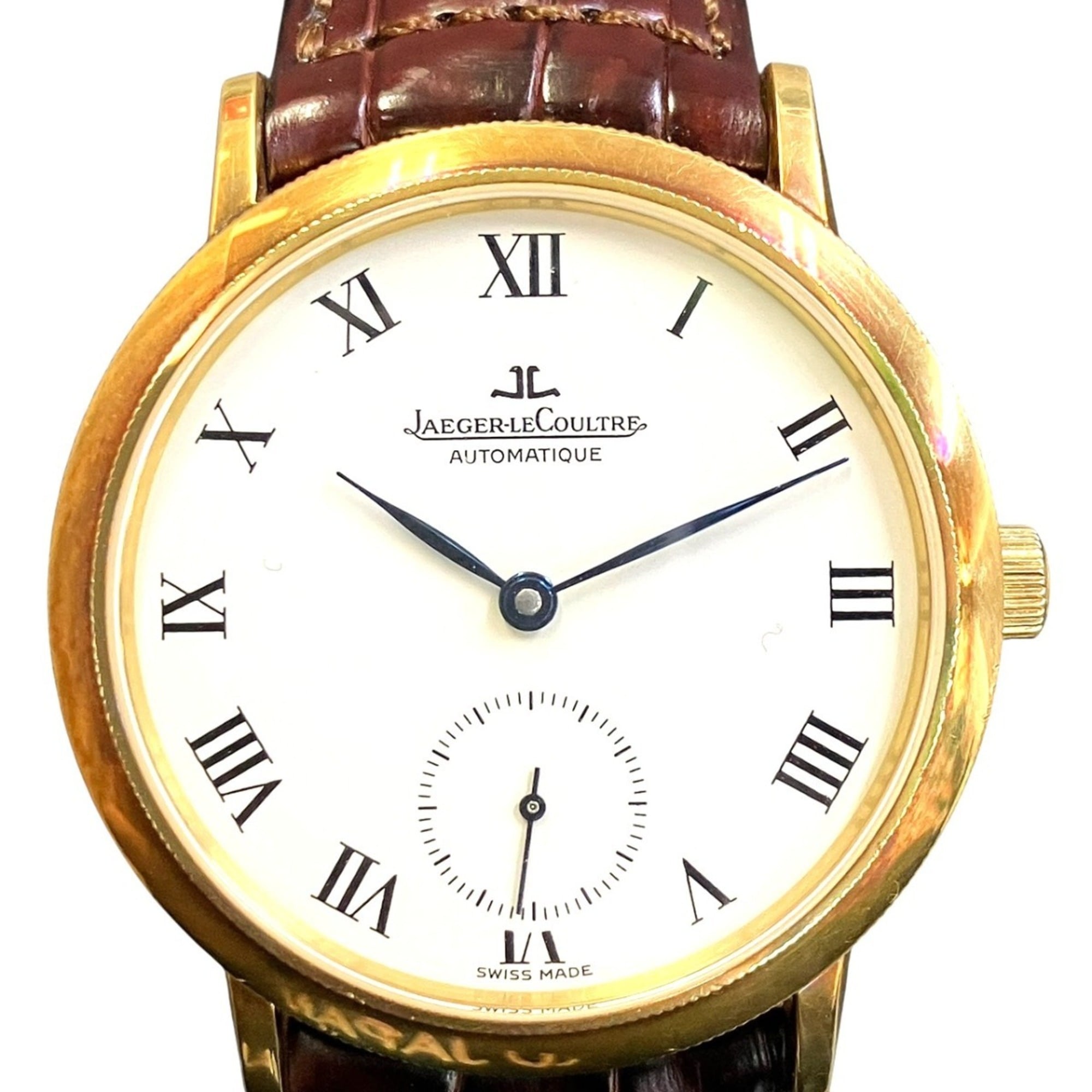 Jaeger-LeCoultre Gentlem Watch, Total Weight 67.5g, 18K Gold, Genuine Leather Strap, Automatic Movement, White Dial, 155.1.9