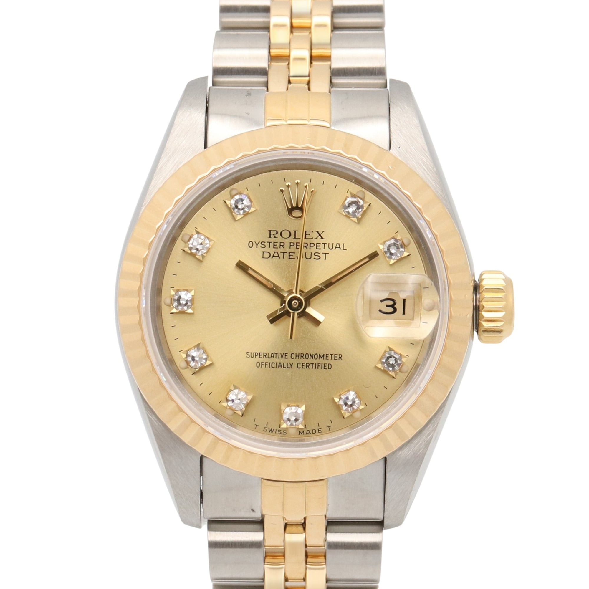 Rolex Datejust 10P Diamond L-series Watch, 18K (Yellow Gold) Stainless Steel, Diamond, Ladies\', Gold Tone, Champagne, Old Model, 69173G