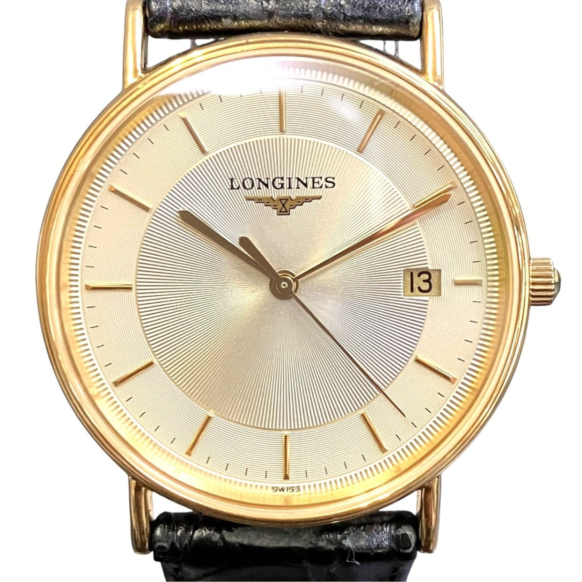 Longines Grand Classique Présence watch, total weight 27.4g, GP (gold plated) strap, genuine leather, quartz movement, gold dial, L4.720.2