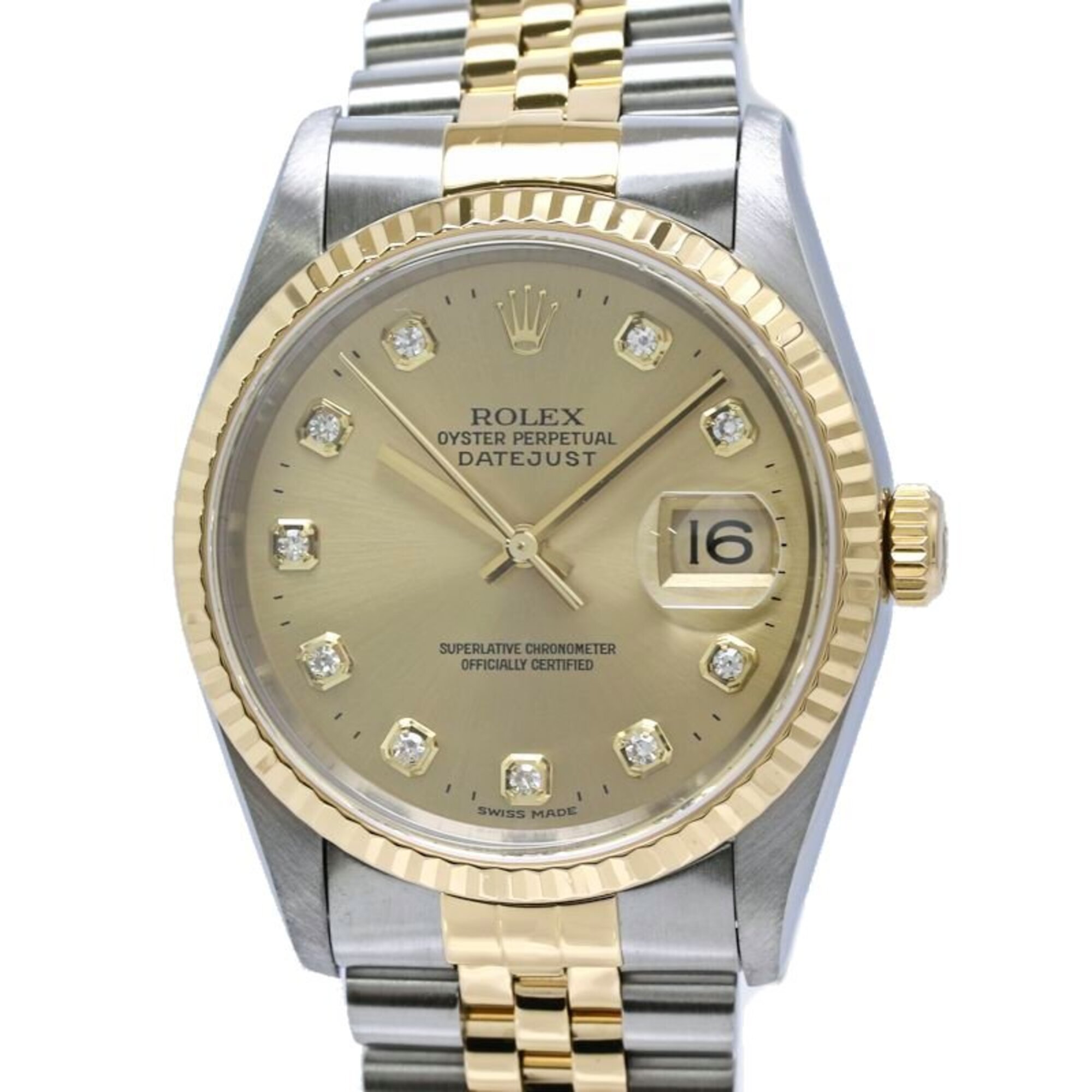 ROLEX Datejust 10P Diamond 16233G Men\'s Watch SSx18K Yellow Gold 40586