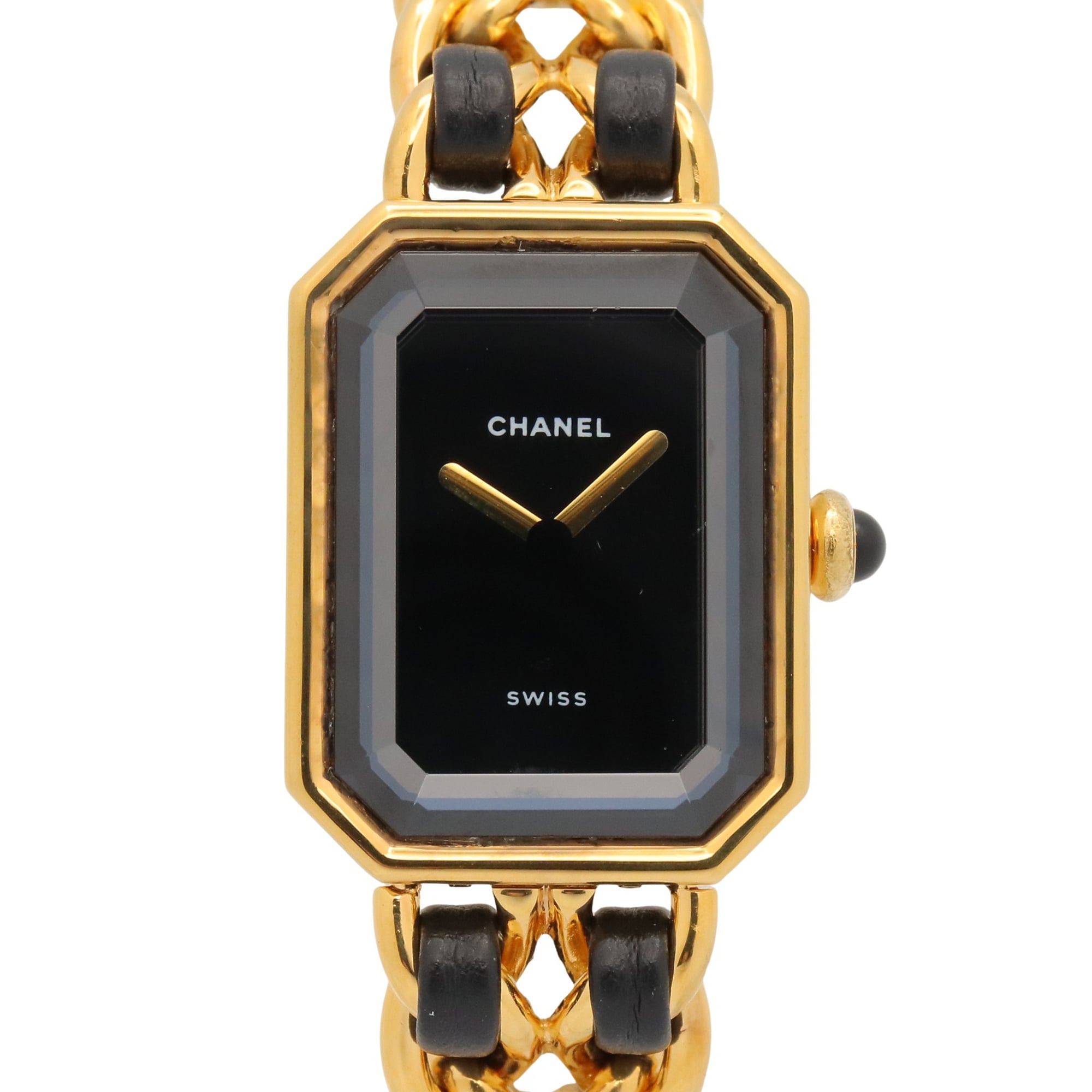 Chanel CHANEL Première S Watch, Gold Plated (GP), Leather Strap, Women\'s, Black, H0001