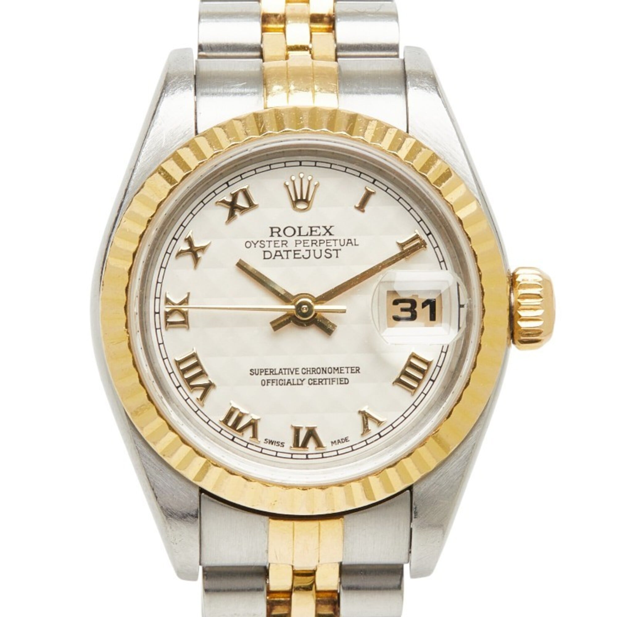 Rolex Datejust Pyramid Roma 79173 Automatic (with manual winding) White Dial Stainless Steel 18K Yellow Gold Ladies ROLEX