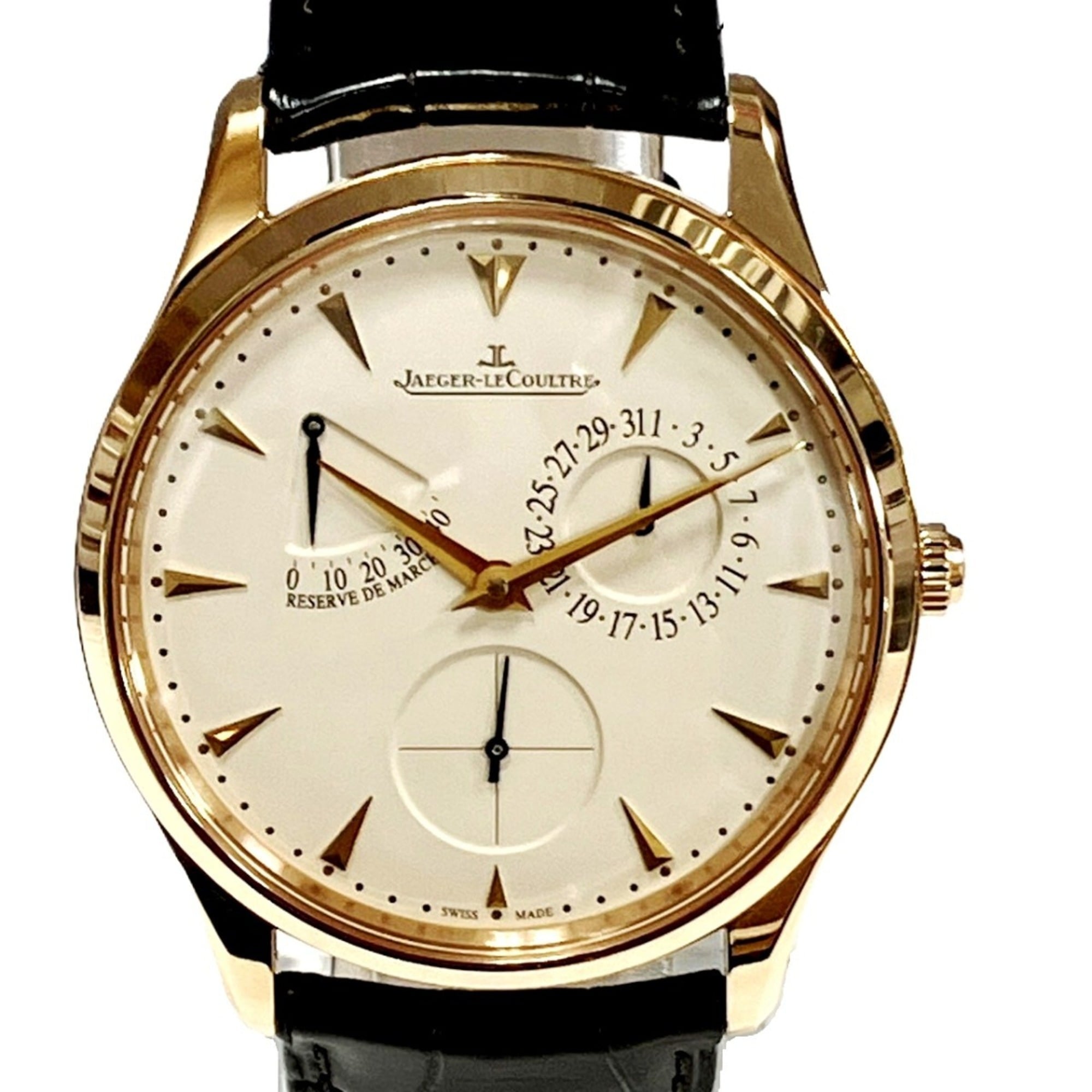Jaeger-LeCoultre Master Ultra Thin Reserve de Marche Watch, Total Weight 74.4g, 18K Gold, Genuine Leather Strap, Automatic Movement, Beige Dial, Q1372520