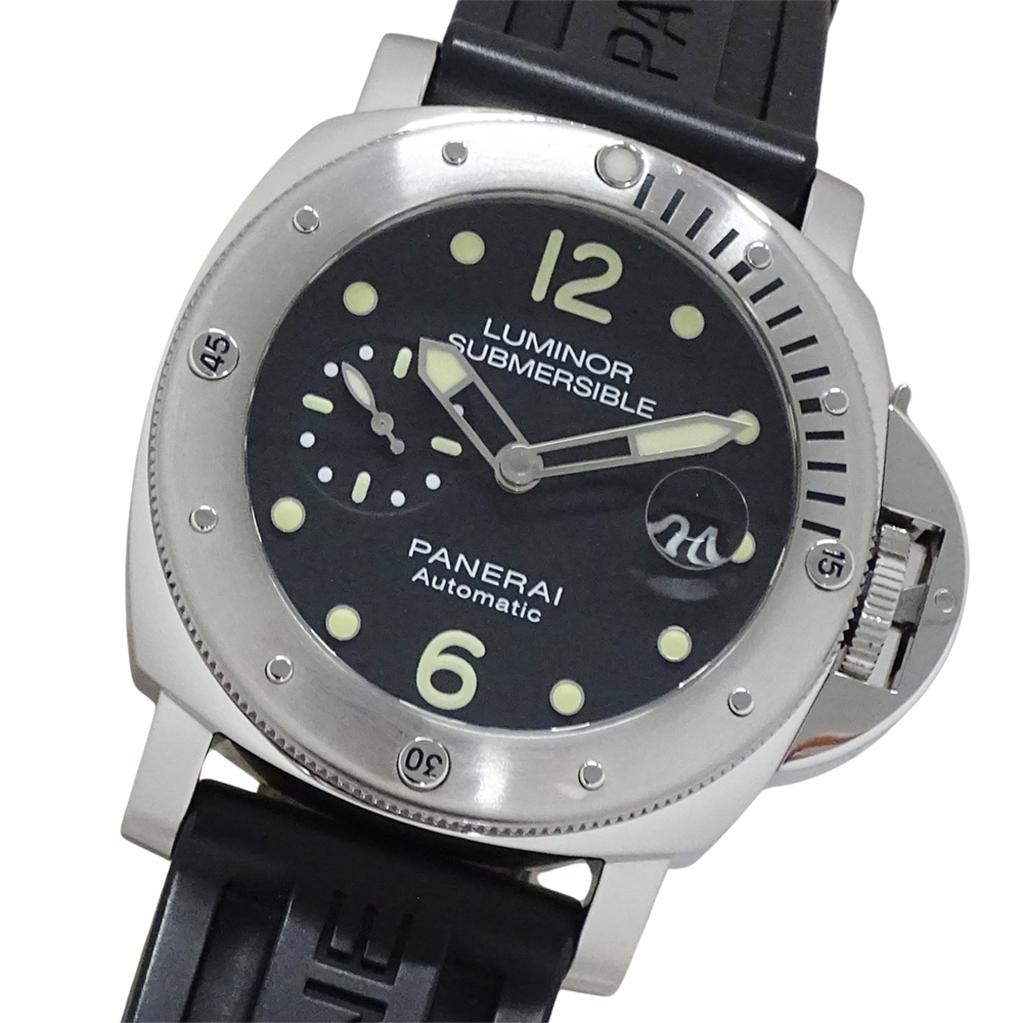 Panerai Luminor Submersible PAM01024 Men\'s Watch, Brand Name, Date, Automatic Movement, Stainless Steel (SS), Rubber Strap, Silver, Black