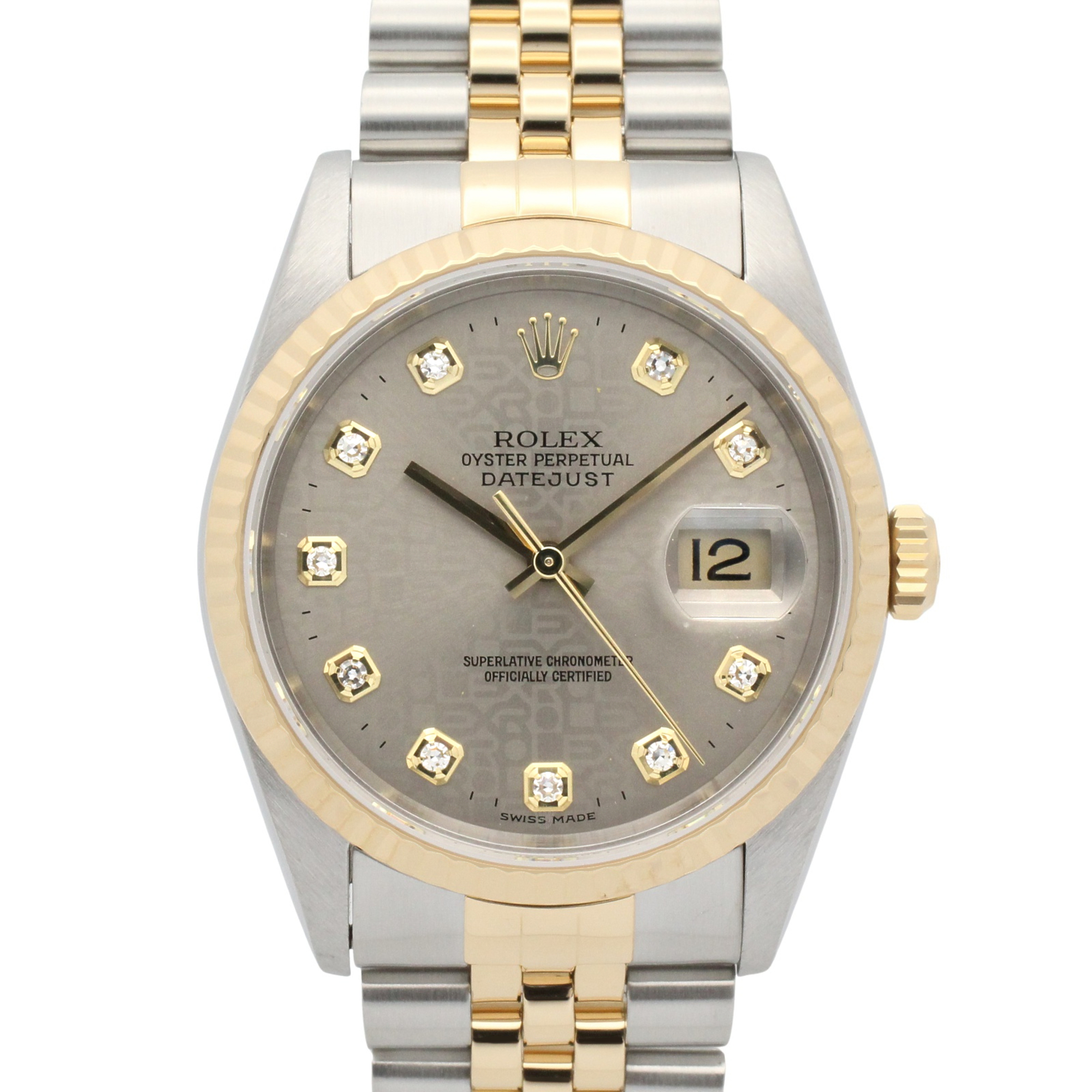 Rolex Datejust 10P Diamond T-serial Watch, 18K (Yellow Gold) Stainless Steel, Diamond, Men\'s, Grayish Tone, Printed Computer, New 16233G