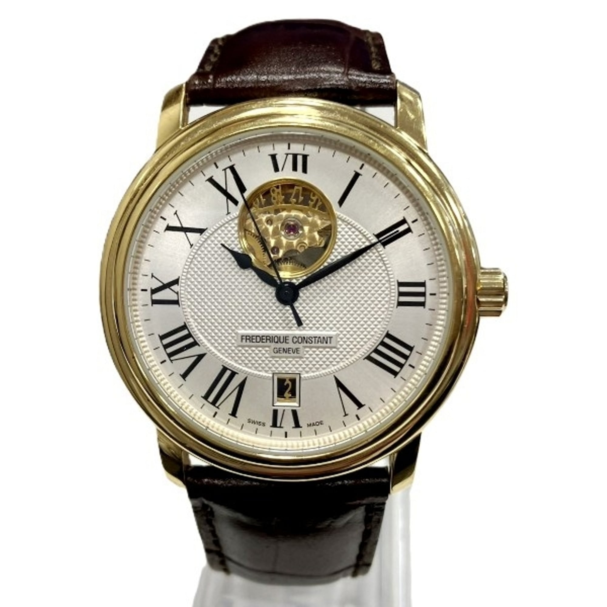 Frederique Constant wristwatch, total weight 63.6g, stainless steel, genuine leather strap, automatic movement, silver dial, FC303/310/315X4P24/5/6