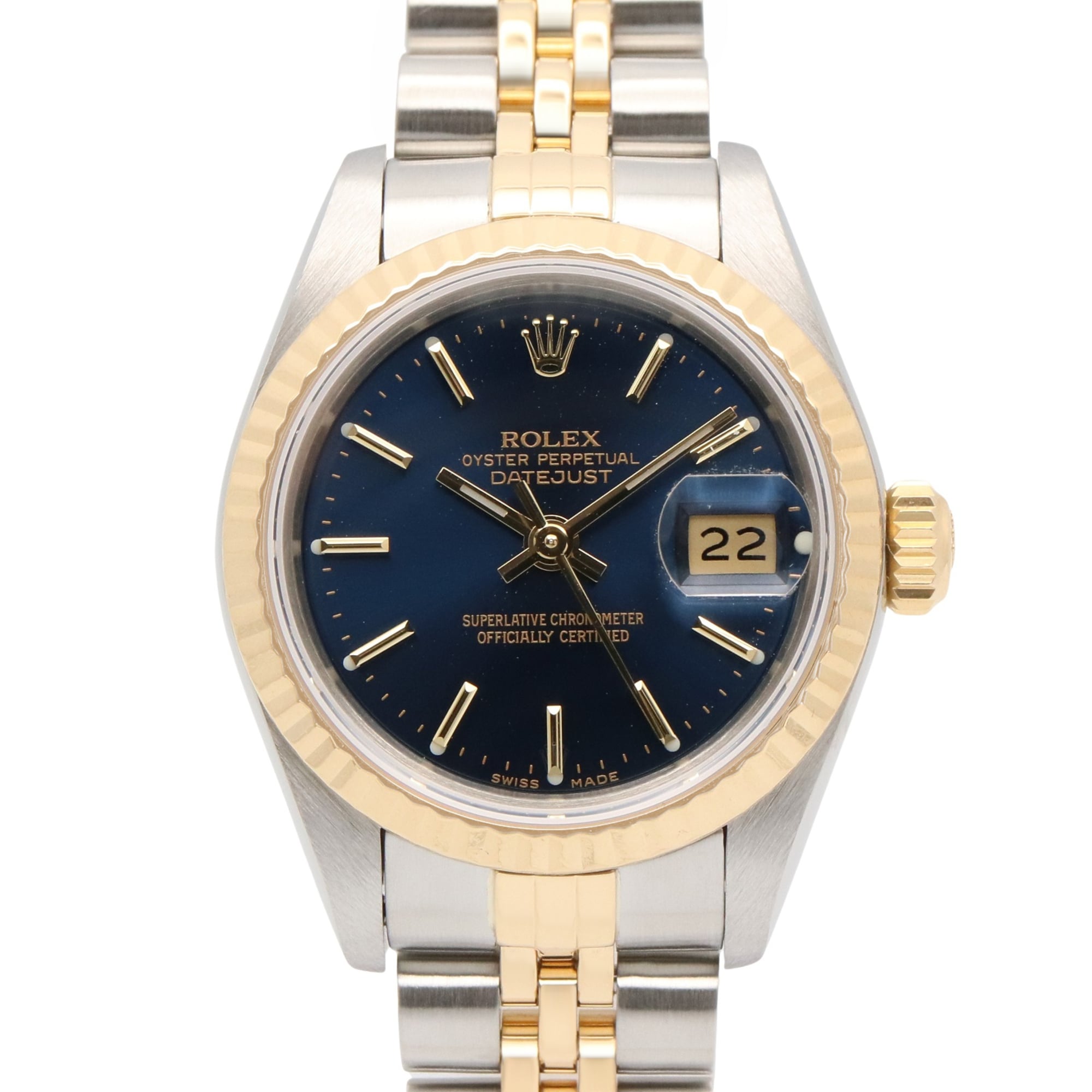 Rolex Datejust L-series watch, 18K (yellow gold) stainless steel, ladies\', blue dial, 69173