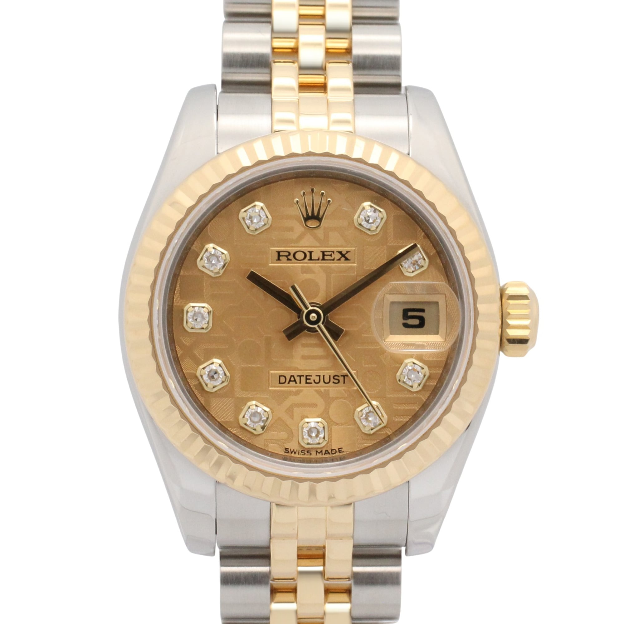 Rolex Datejust 10P Diamond G-serial Watch, 18K (Yellow Gold) Stainless Steel, Diamond, Ladies\', Gold Tone, Champagne, Computer 179173G