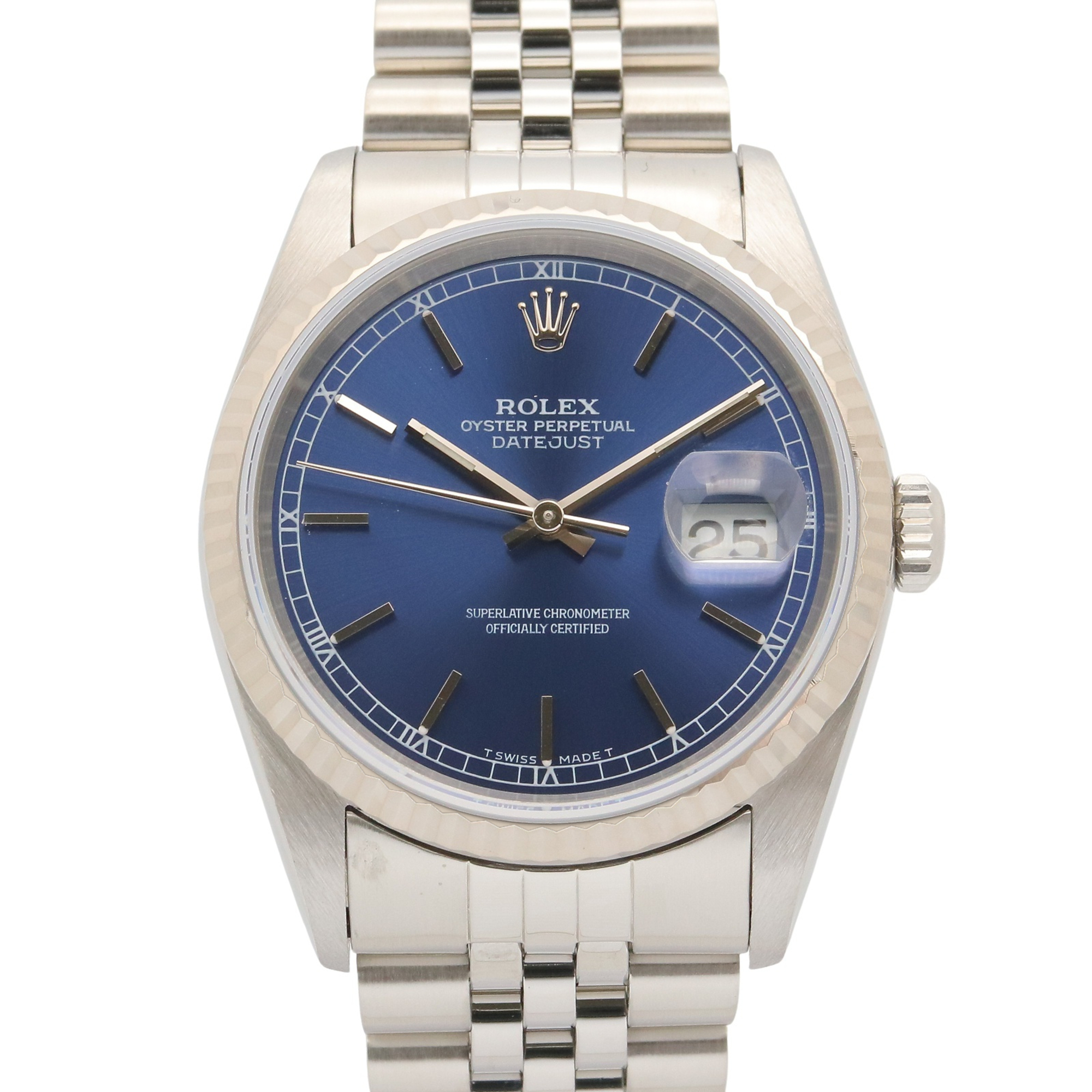 Rolex Datejust X-series watch, 18K white gold (WG) stainless steel, men\'s, blue dial, bar lacing, 16234.