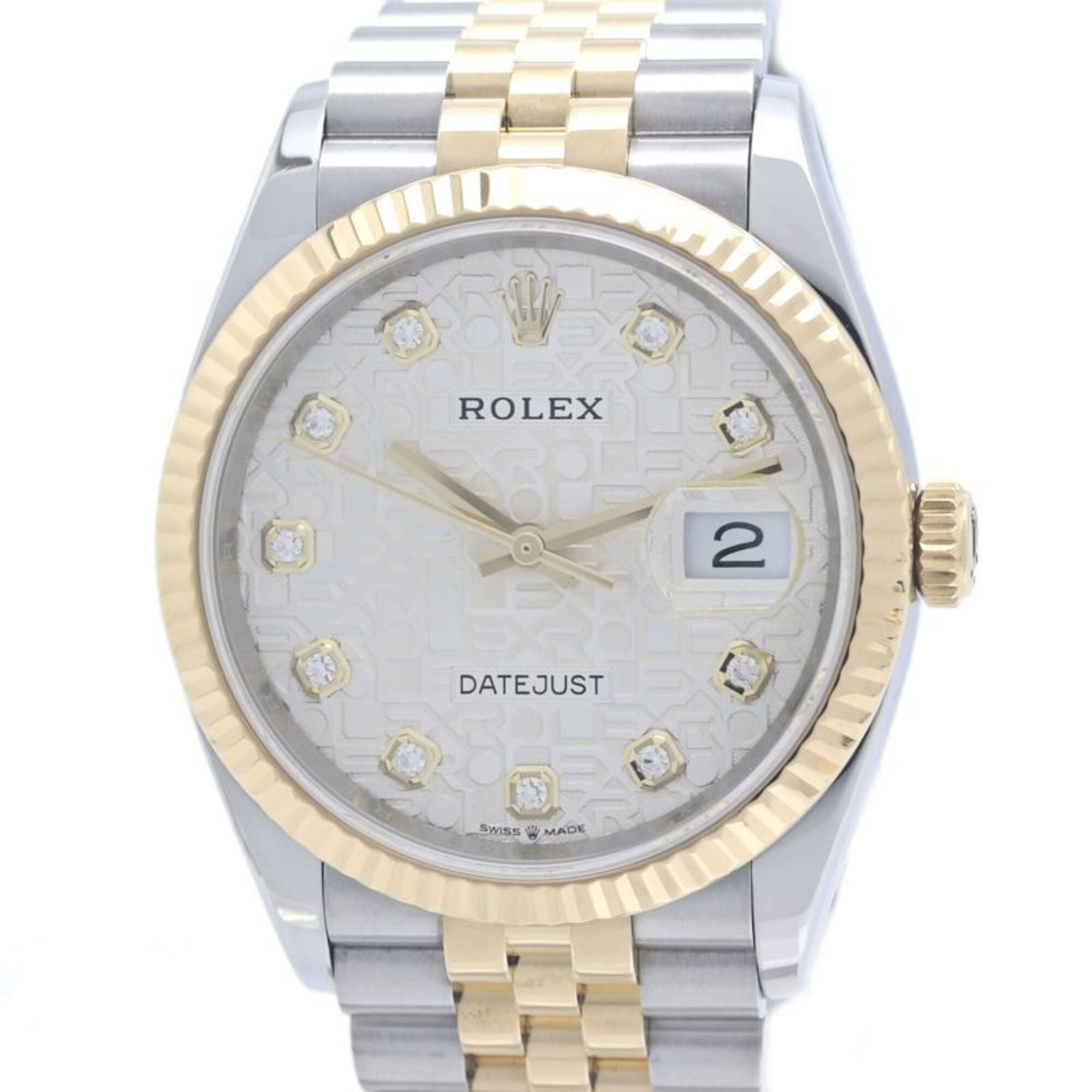 ROLEX Datejust 36 10P Diamond Silver Engraved Computer 126233G Men\'s Watch 18K Yellow Gold x Stainless Steel 40370